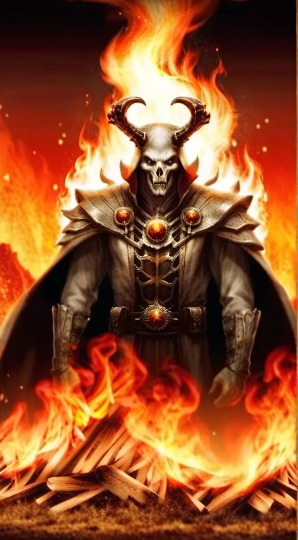 ai character: fire  skull  background
