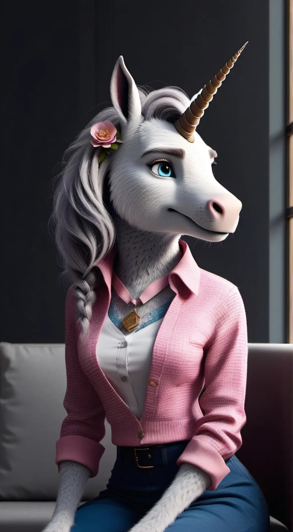 ai character: Unicorn Samantha  background