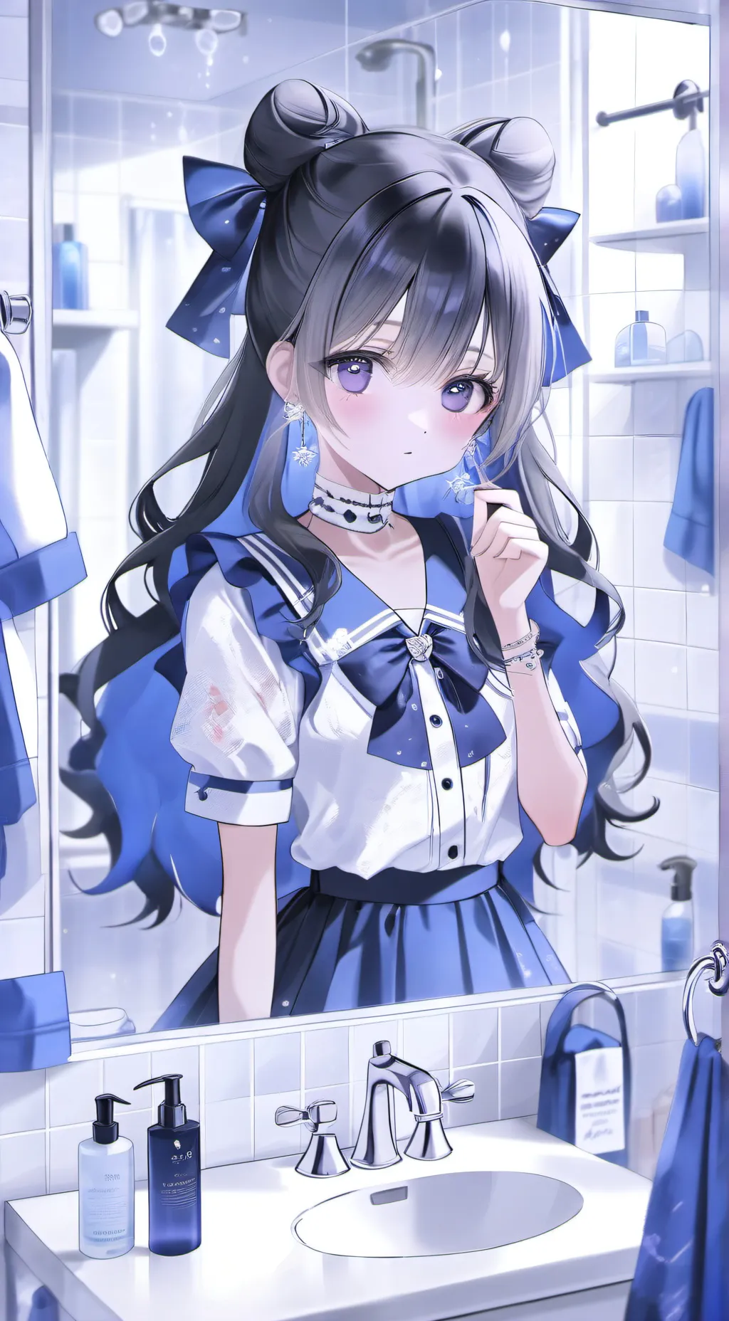 ai character: girls bathroom background