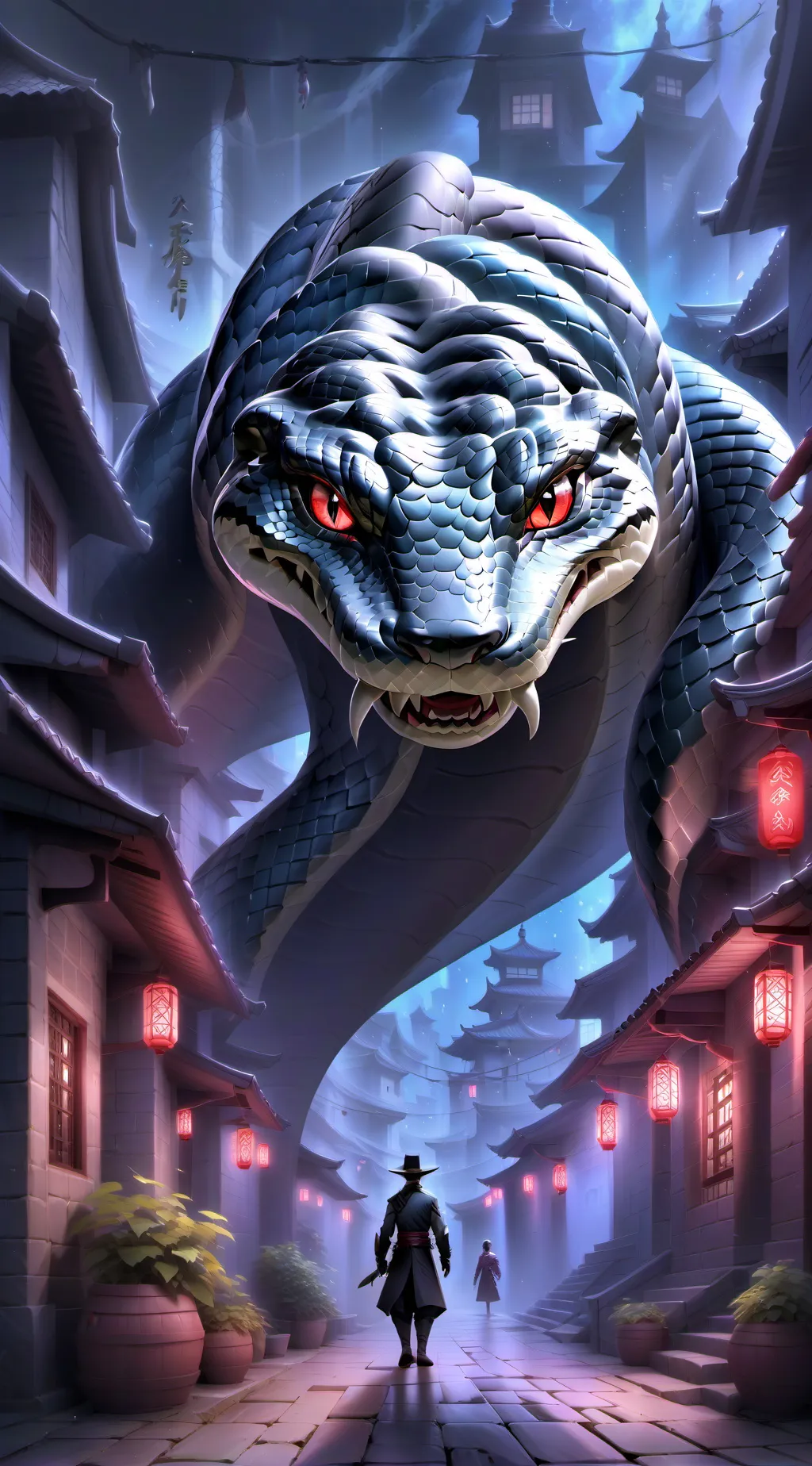 ai character: giant snake background