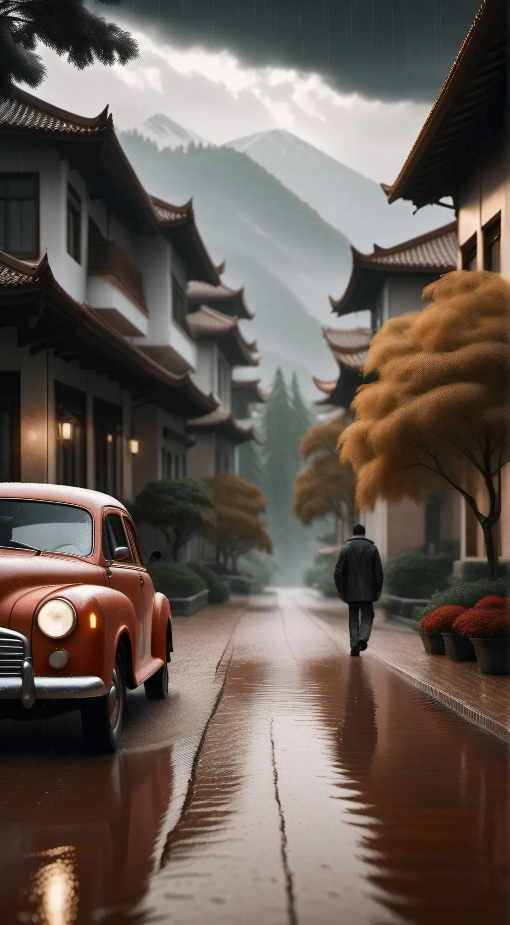 ai character: Paying respects.  background