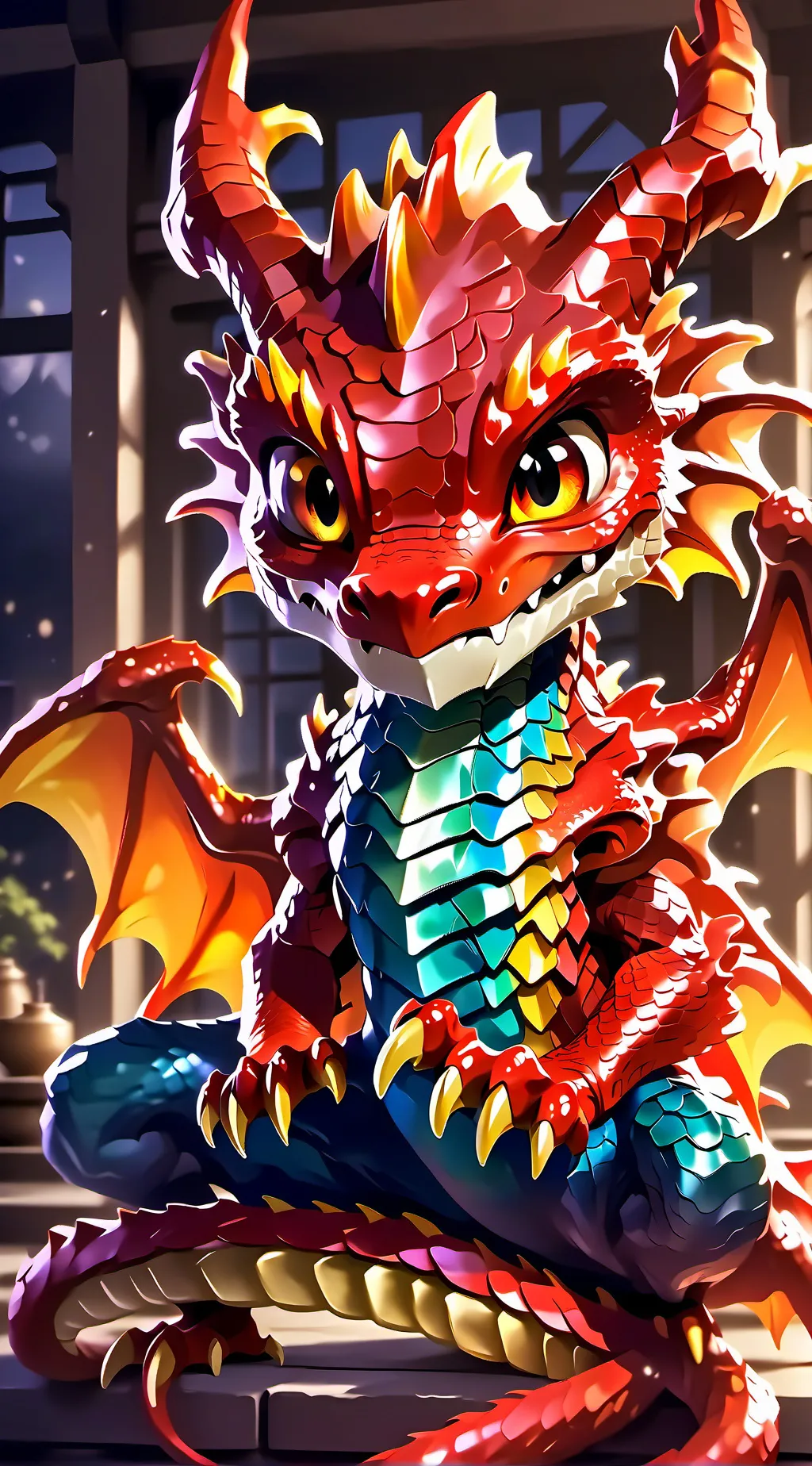 ai character: Firery Spirit of the Whispering Woods background