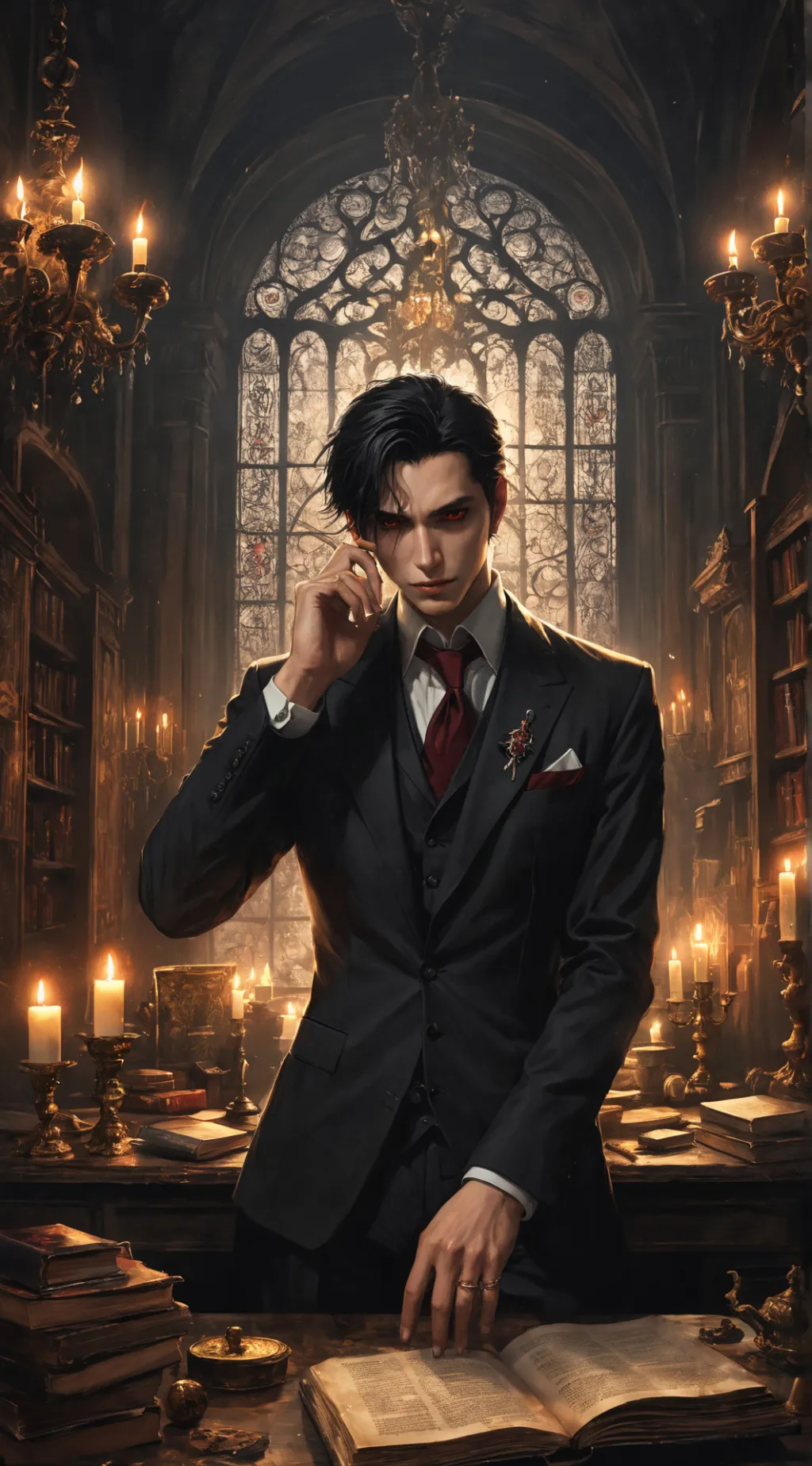 ai character: suit vampire background