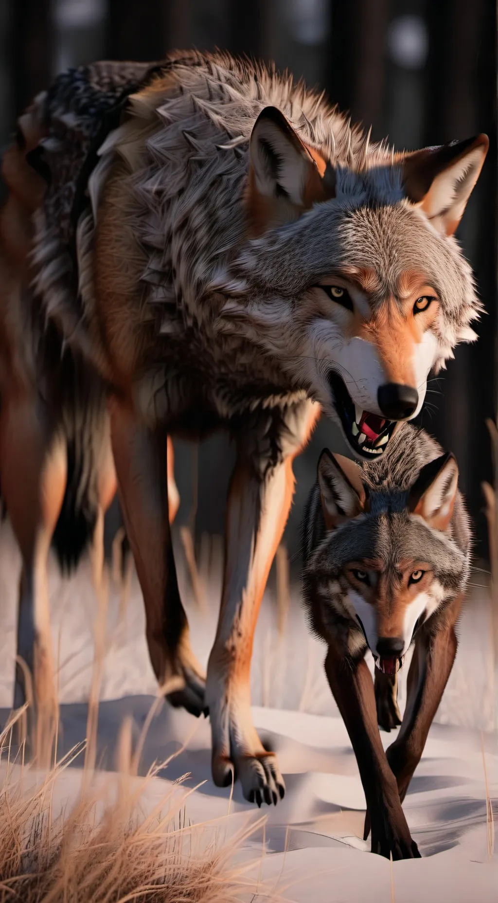 ai character: gray wolf / coyote background