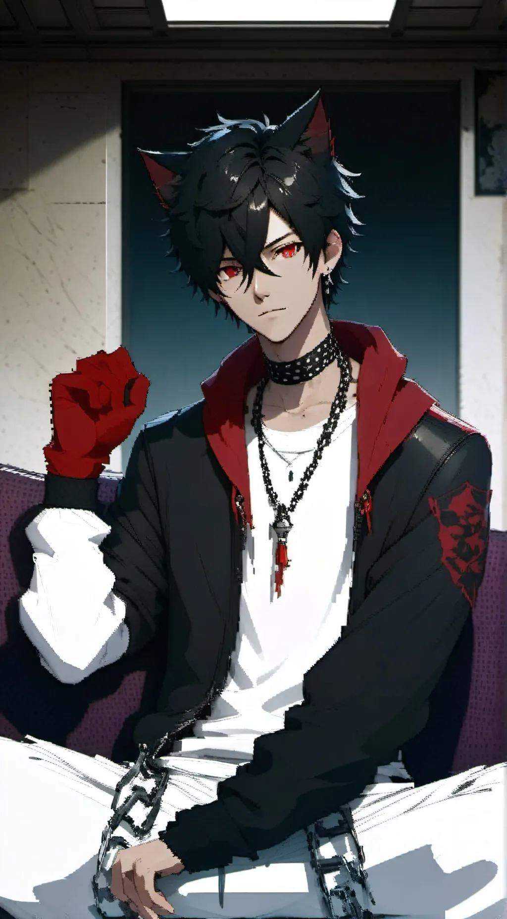 ai character: Riffs the Black Cat Furry background