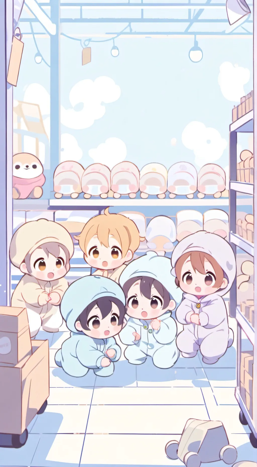 ai character: Baby Shop background