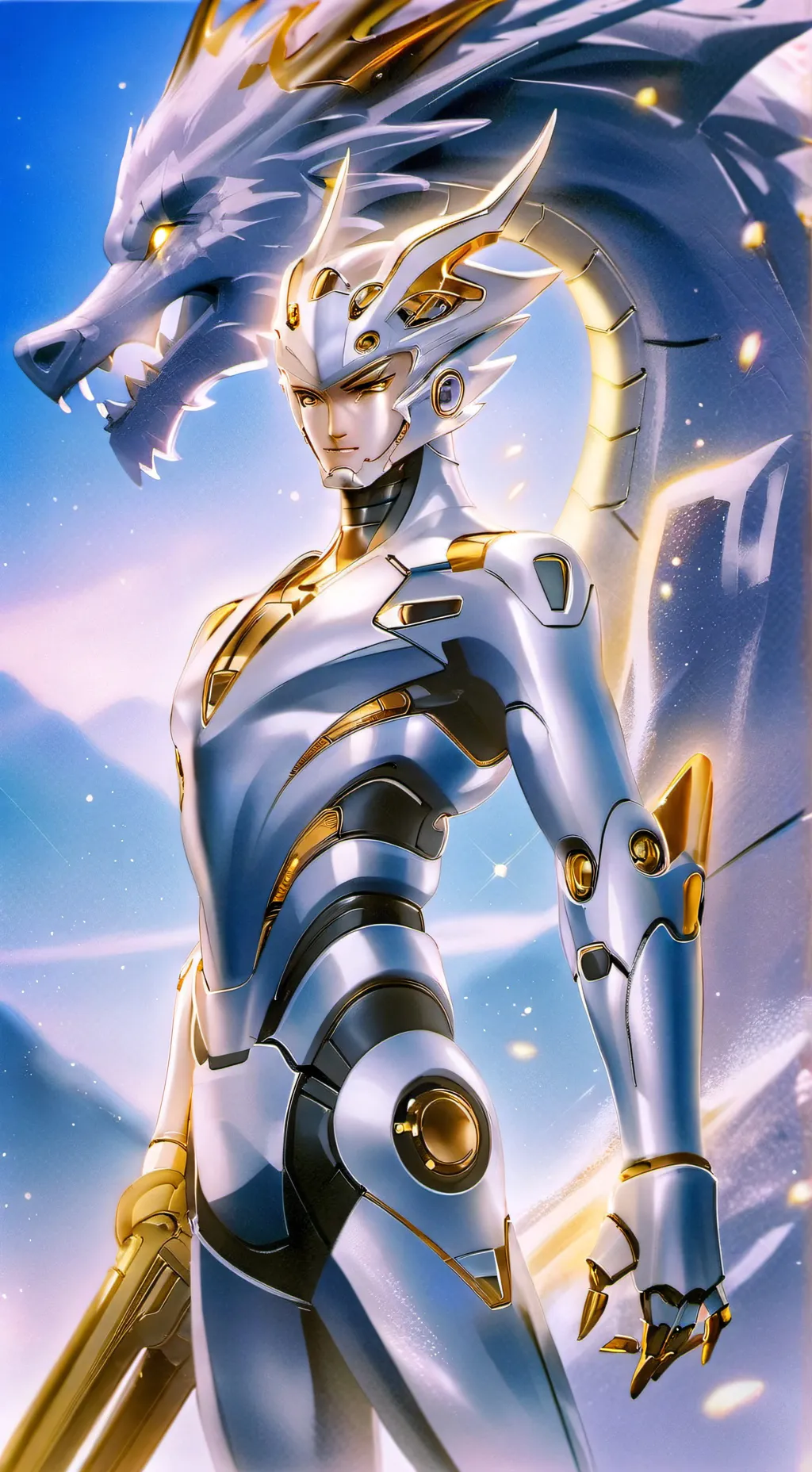 ai character: dragón robotico  background