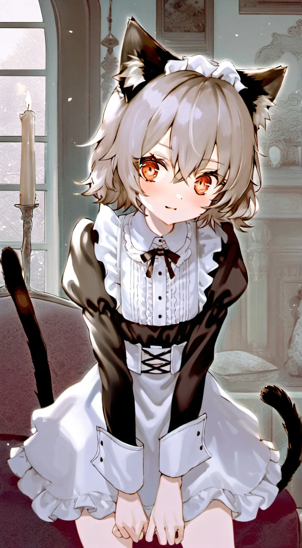 ai character: Maid Mottled Furry background
