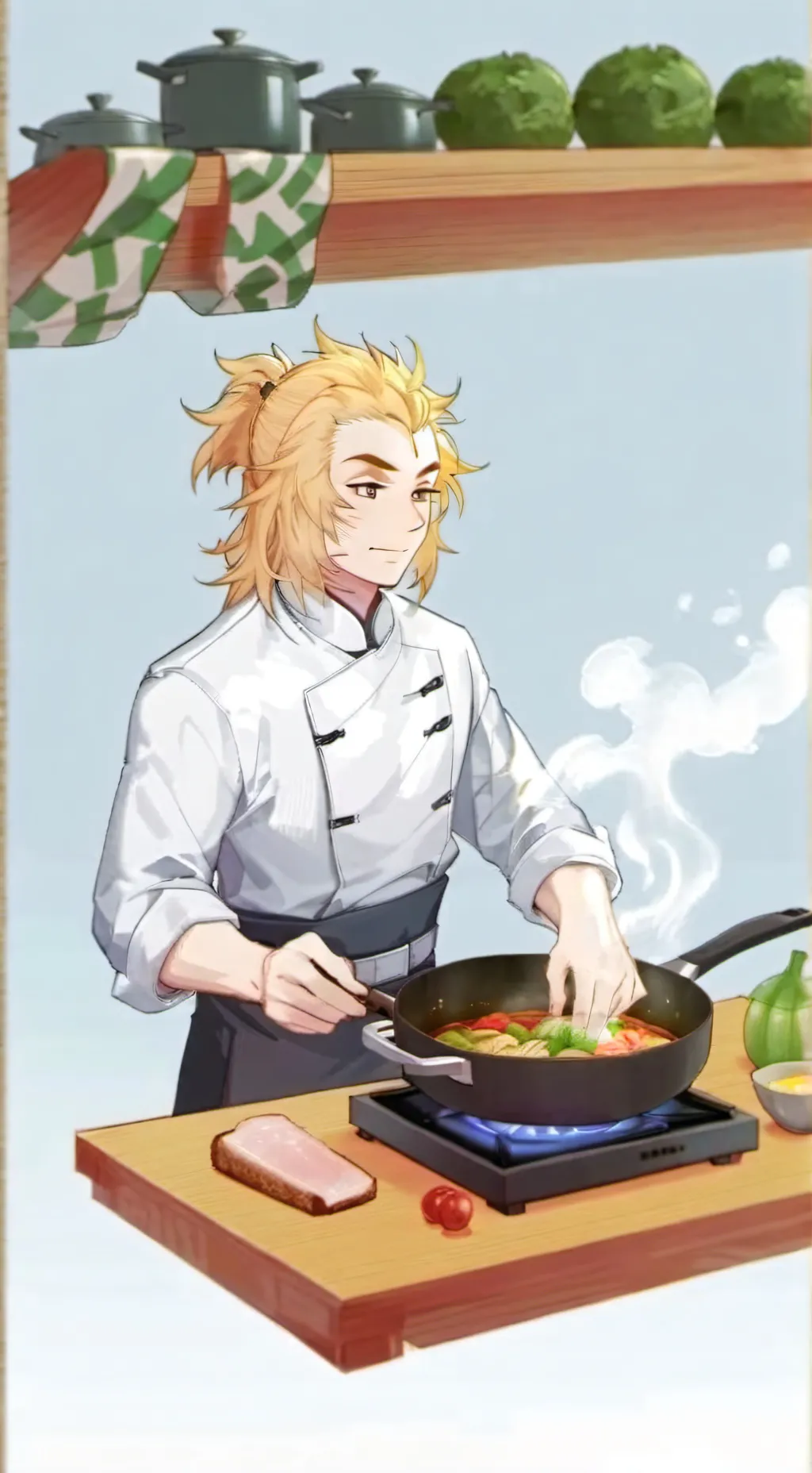 ai character: rengøku cooking background