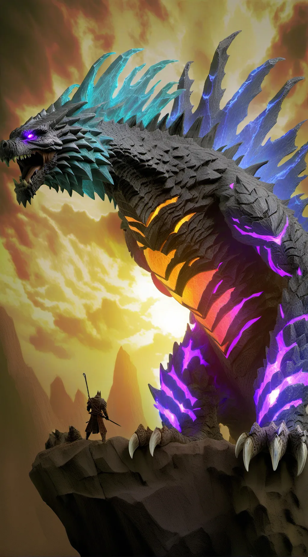 ai character: Godzilla  background