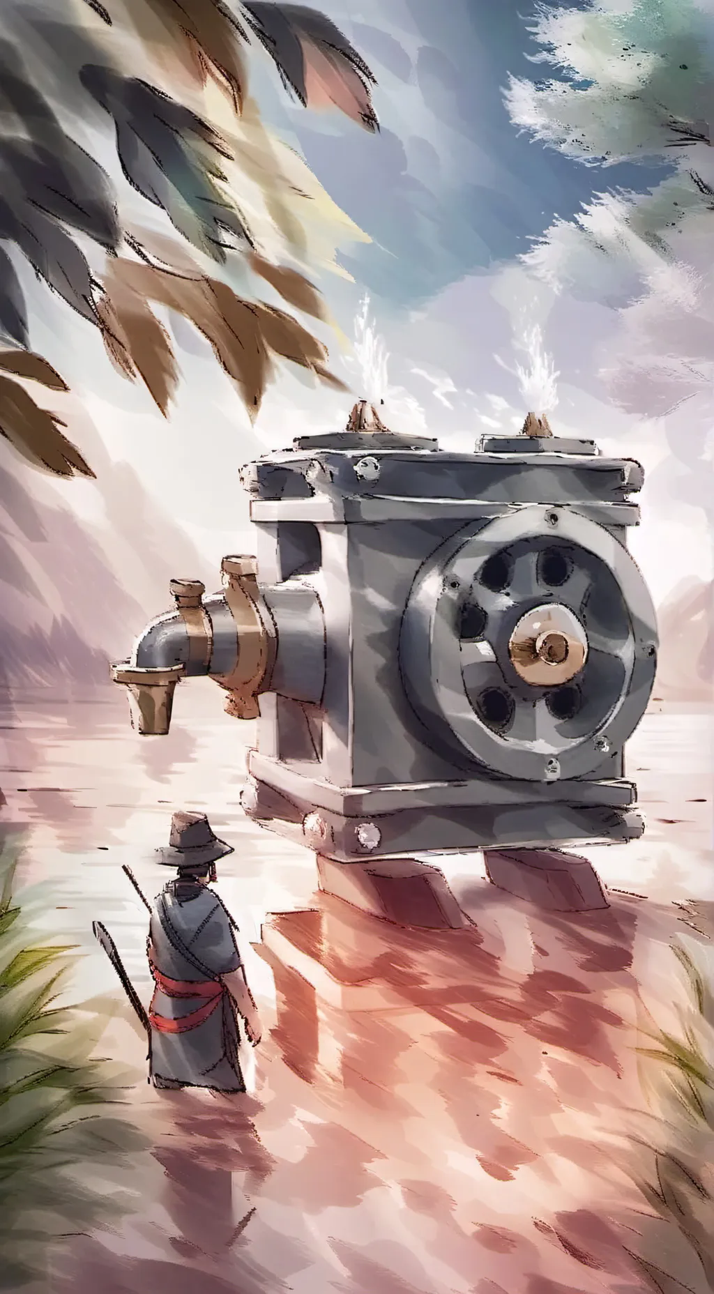 ai character: Water hose background