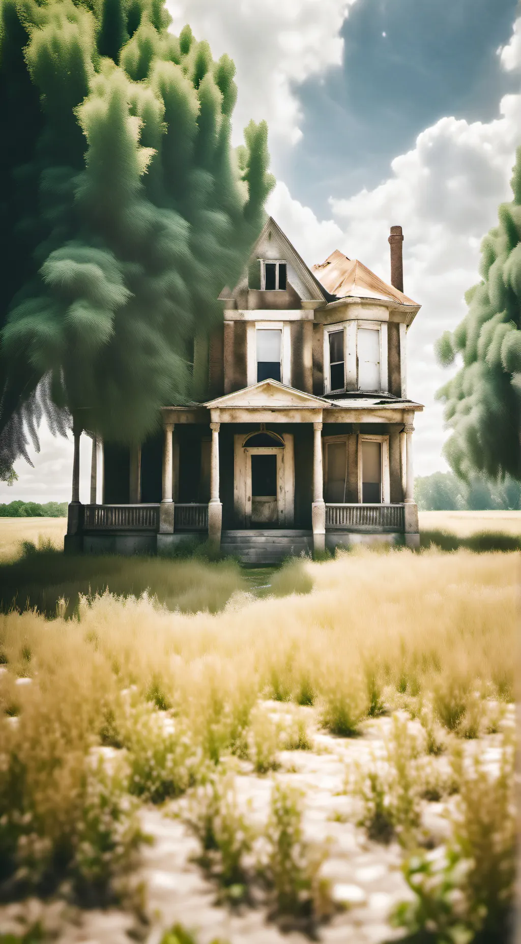ai character: abandoned house background