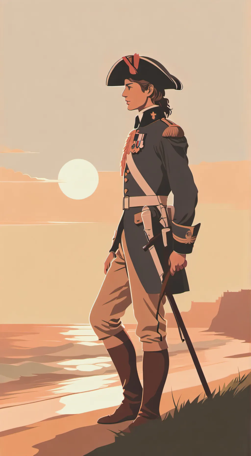 ai character: Au bord de la mer background
