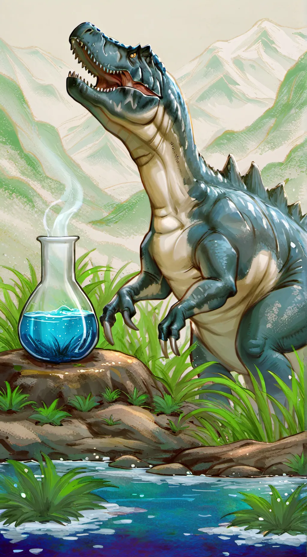 ai character: Spinosaurus Potion background