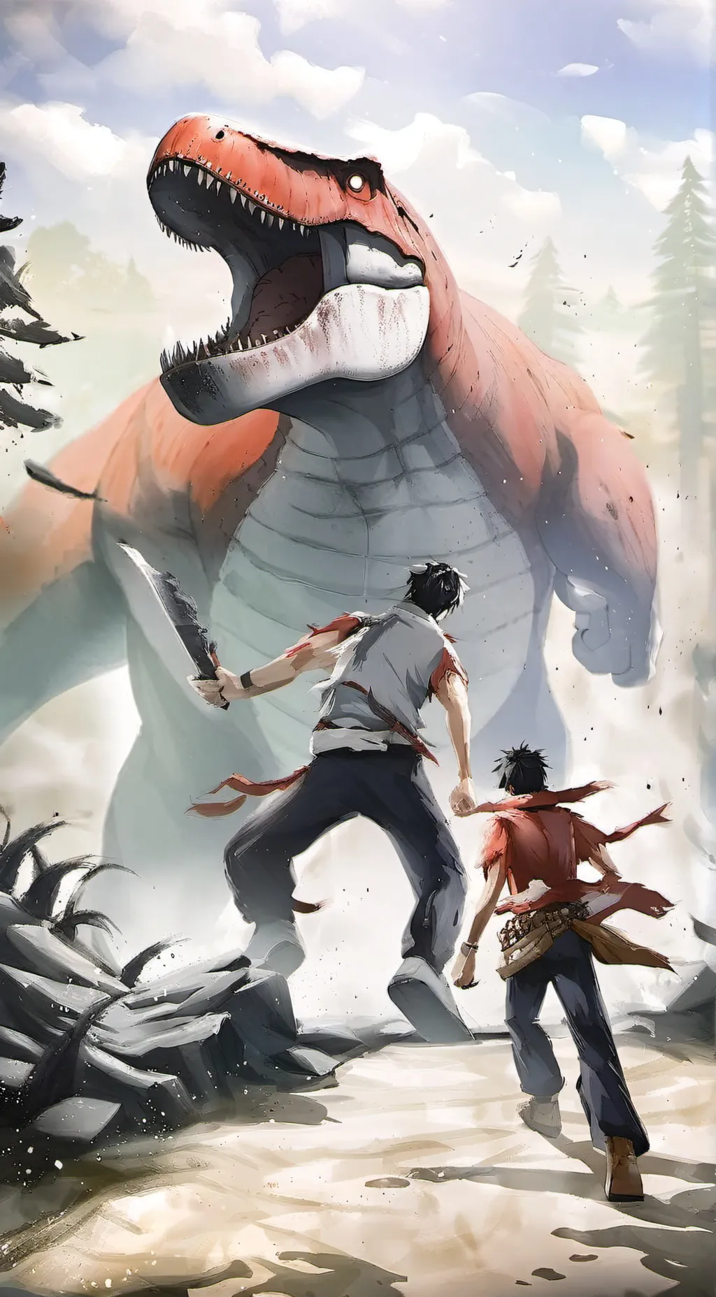 ai character: Op + Jurassic park background