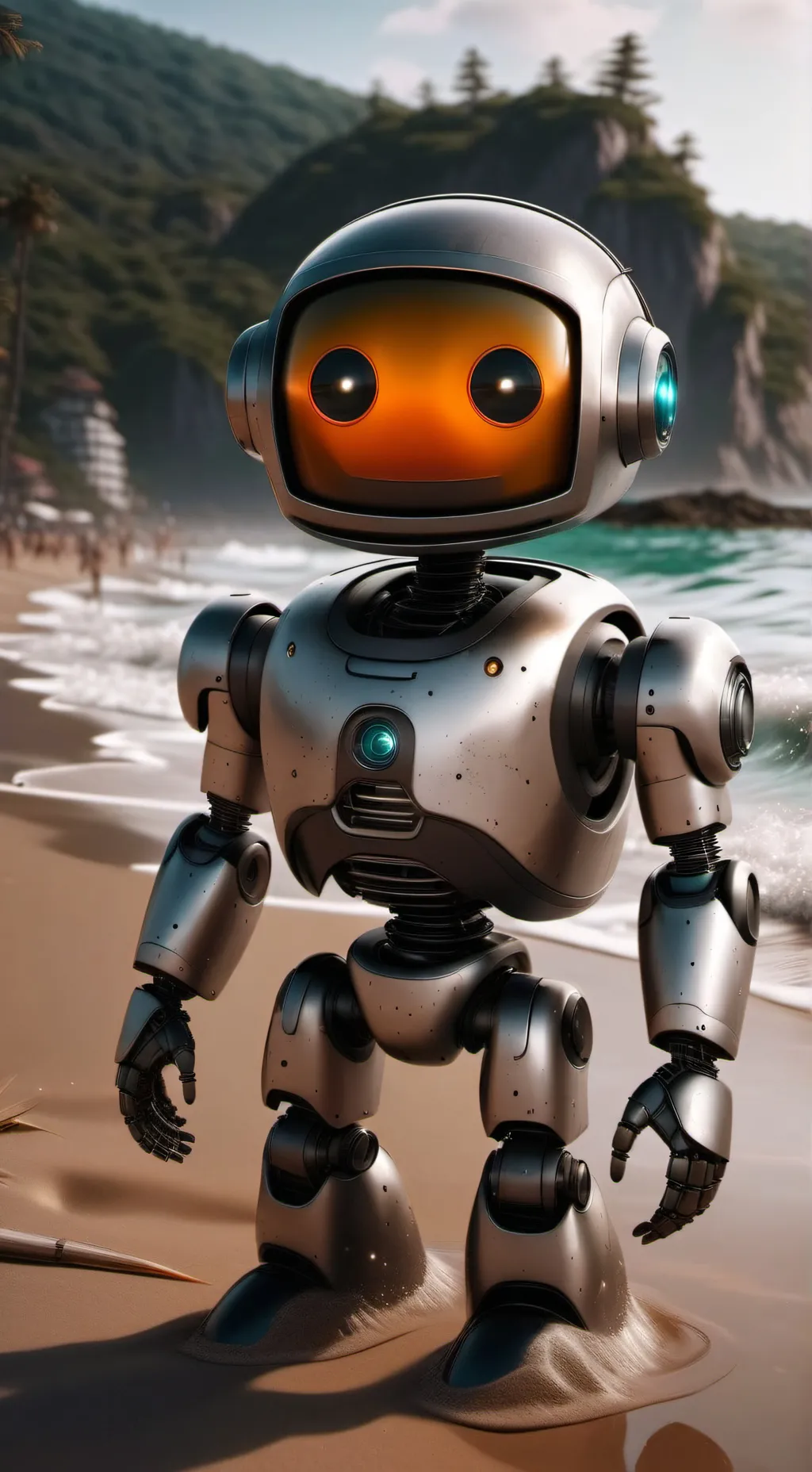 ai character: MD at the beach  background