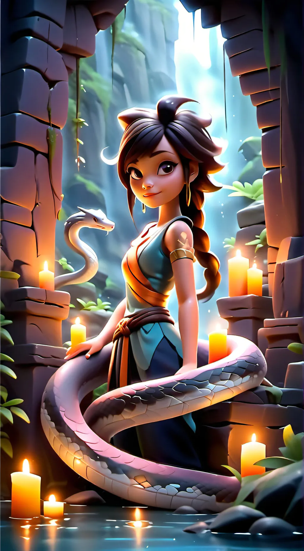 ai character:  Sora The naga background
