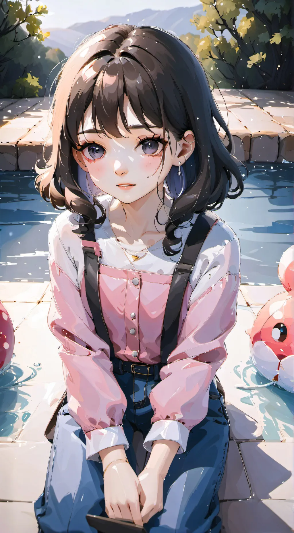 ai character: Bella in the pool background