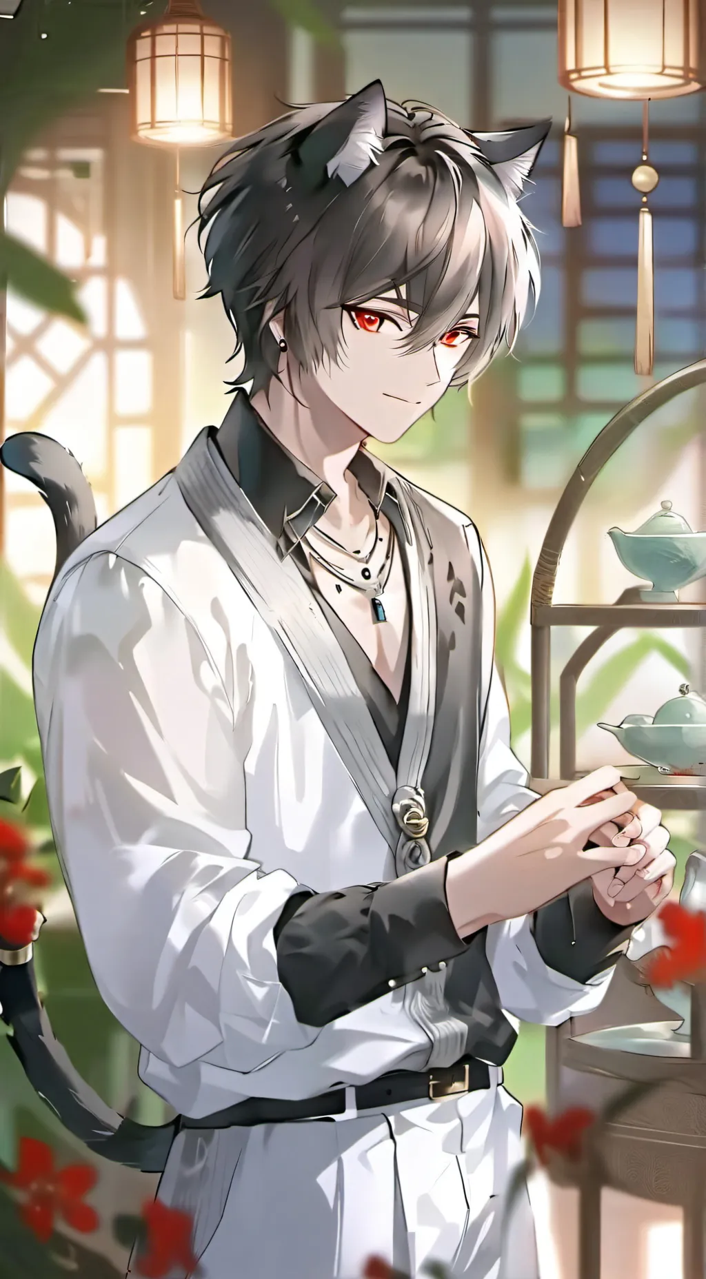ai character: Red-Black Spirit Furry background