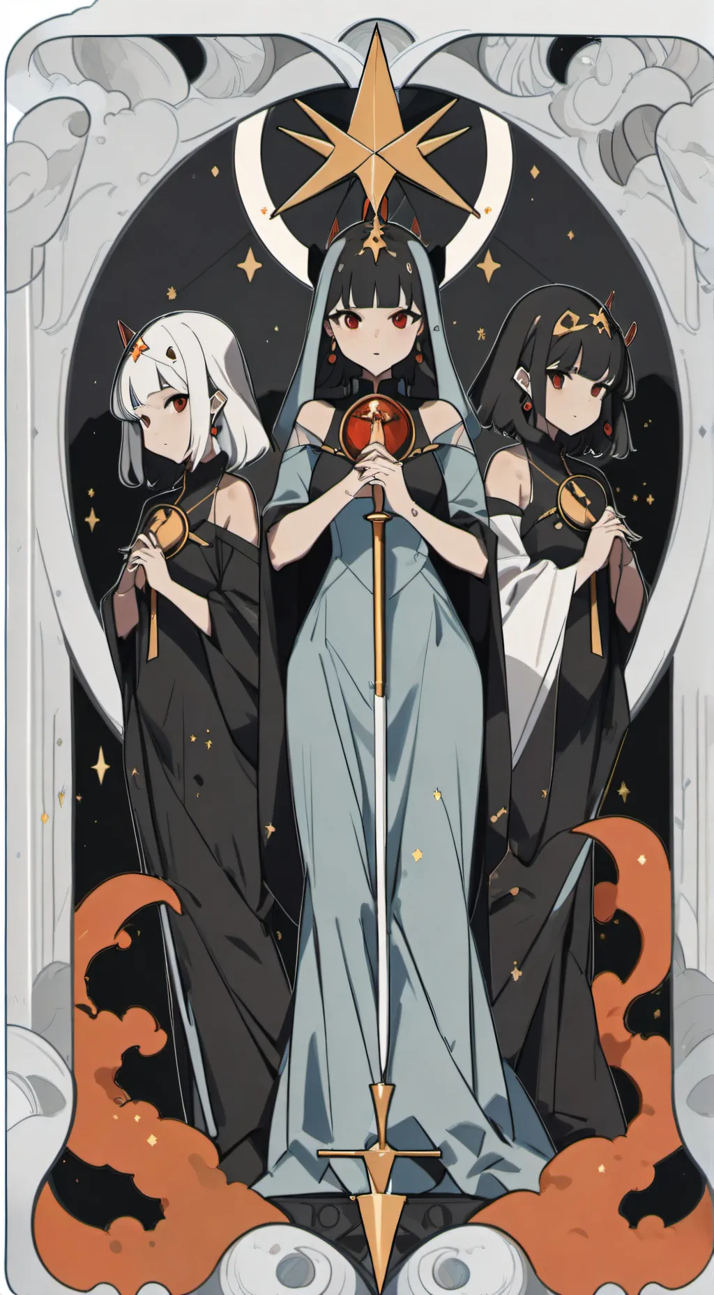 ai character: estreya,luna y sol background