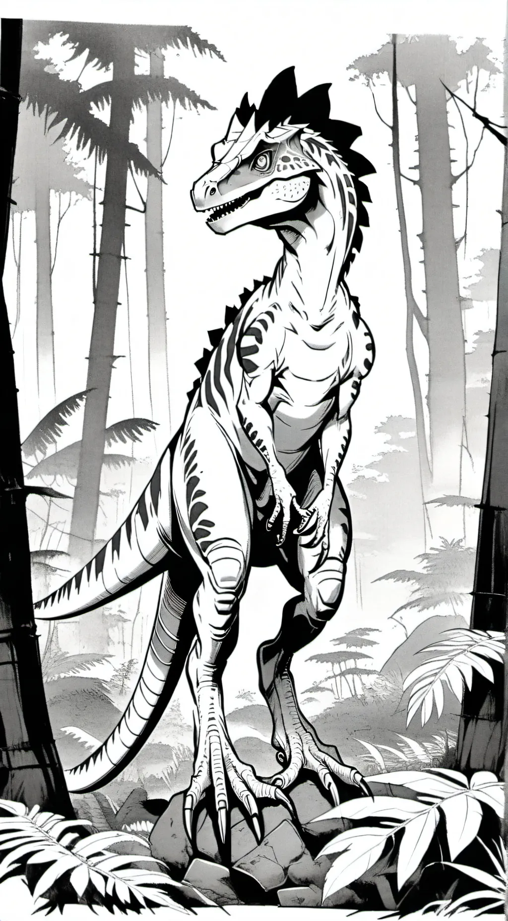 ai character: Dilophosaurus weth background