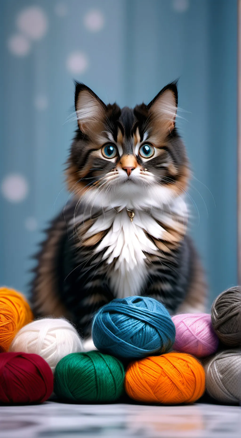 ai character: Stripy Yarnball background