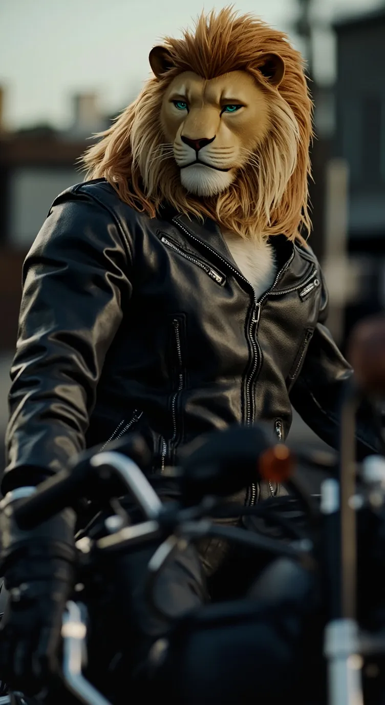 ai character: Theo(Lion Biker) background