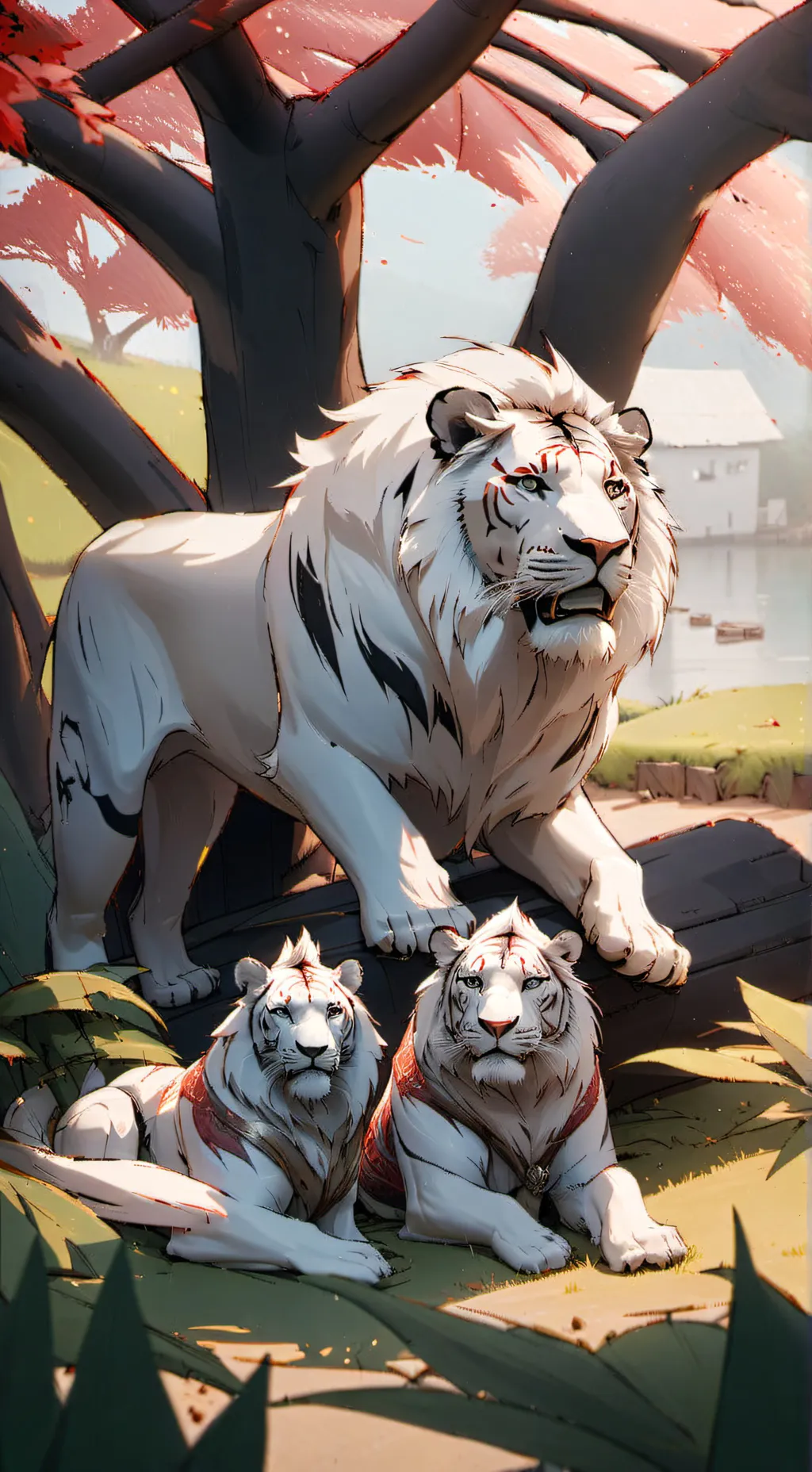 ai character: different lion background
