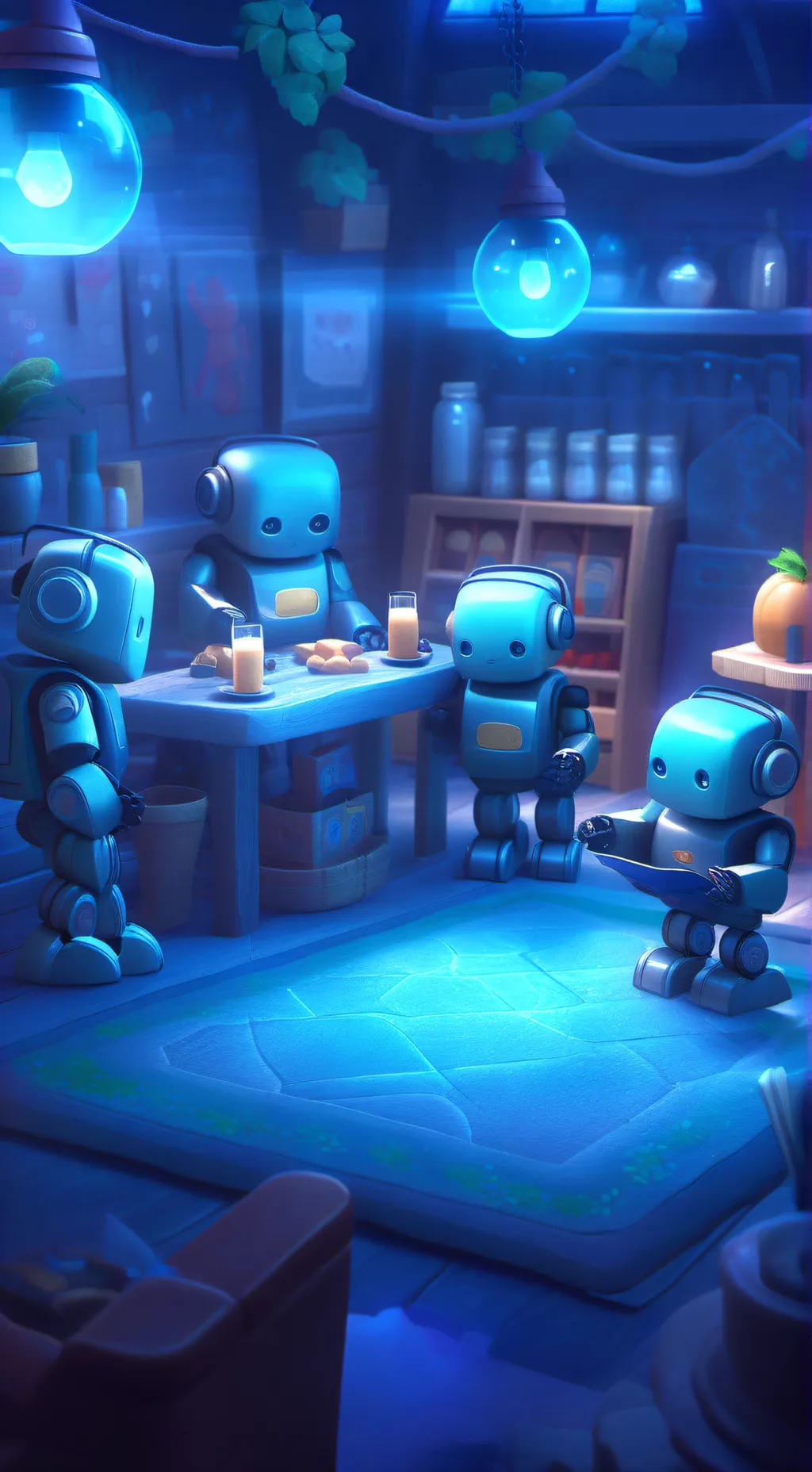 ai character: robot shop background