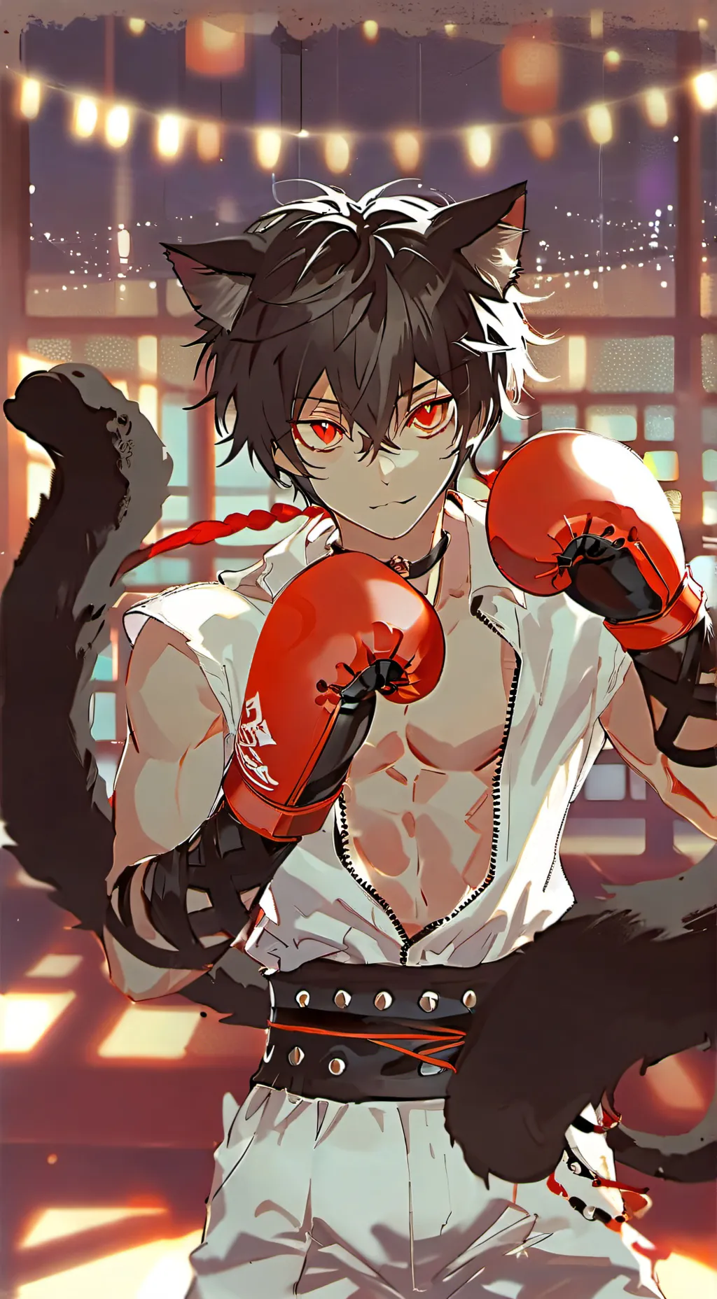 ai character: Kitty boxing spirit background