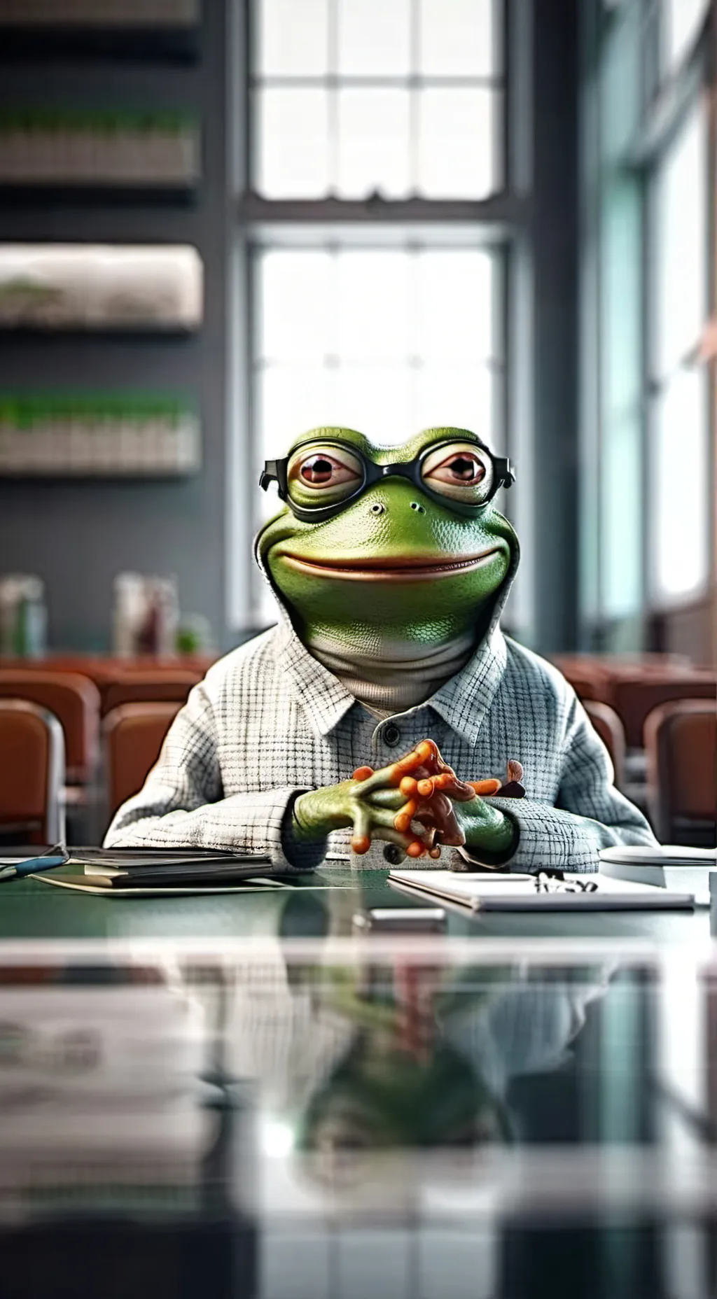 ai character: Dr. Pepe The Frog background