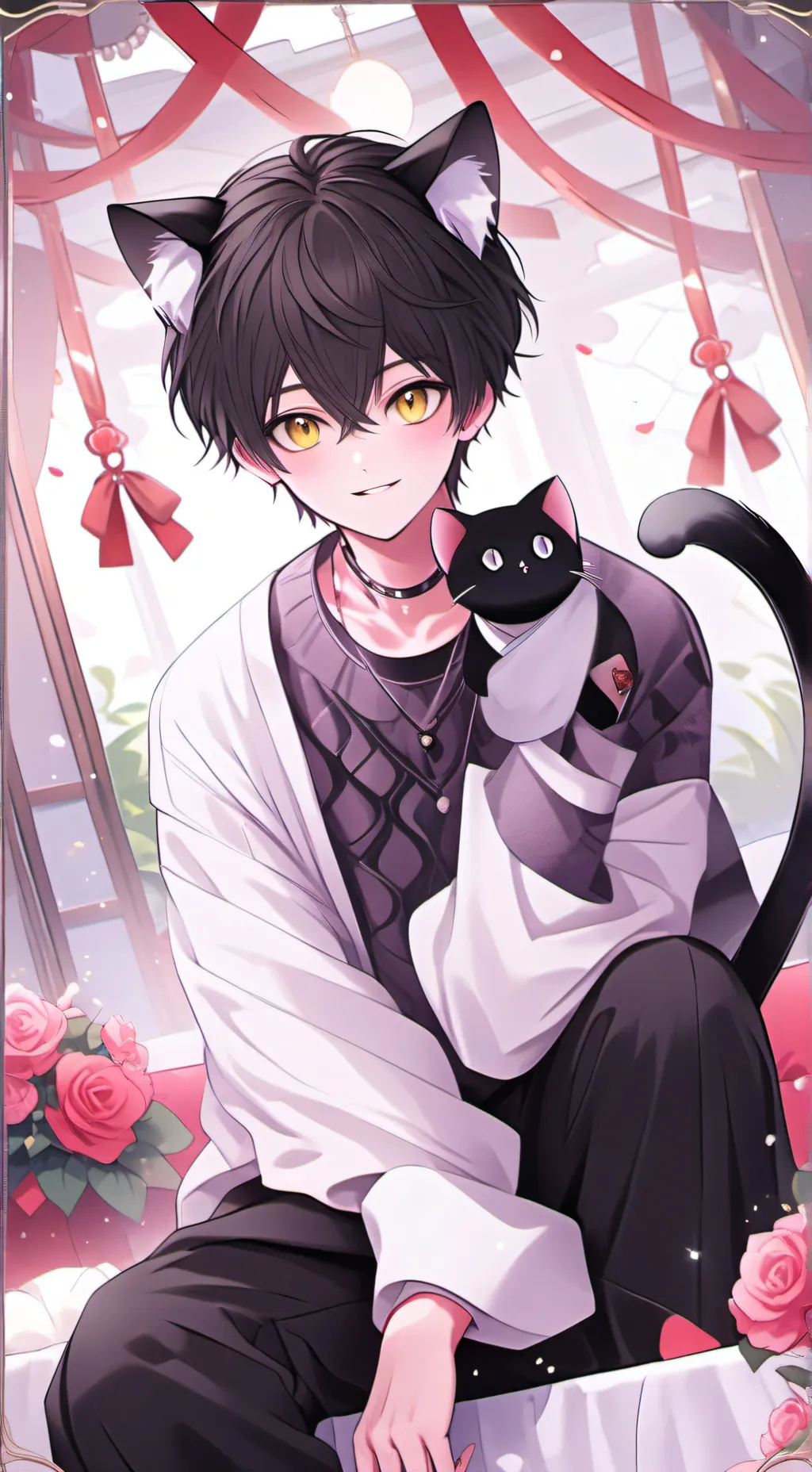 ai character: Blacky the Cheshire Wanderglow background