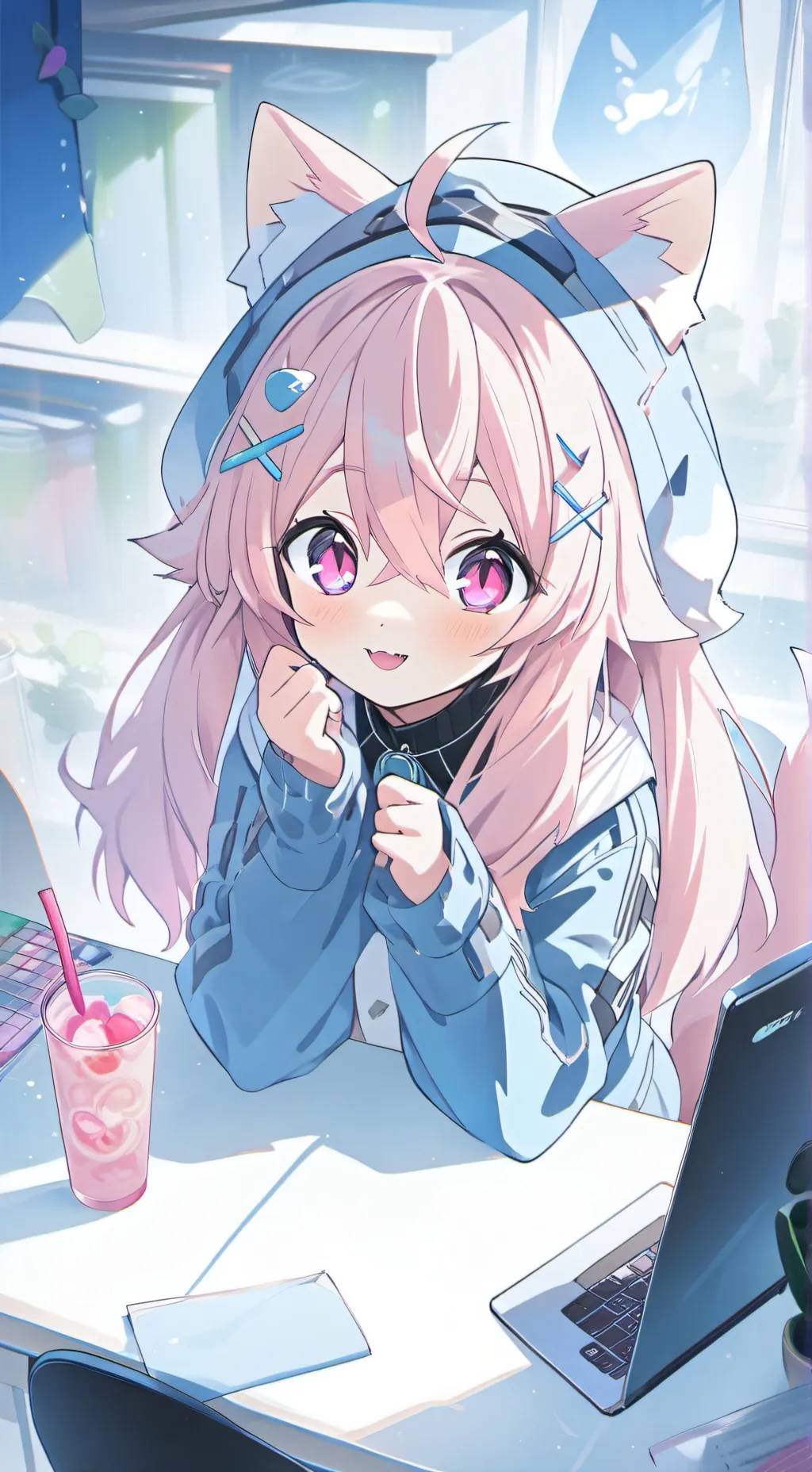 ai character: Striker the Pink Streamer Spirit background