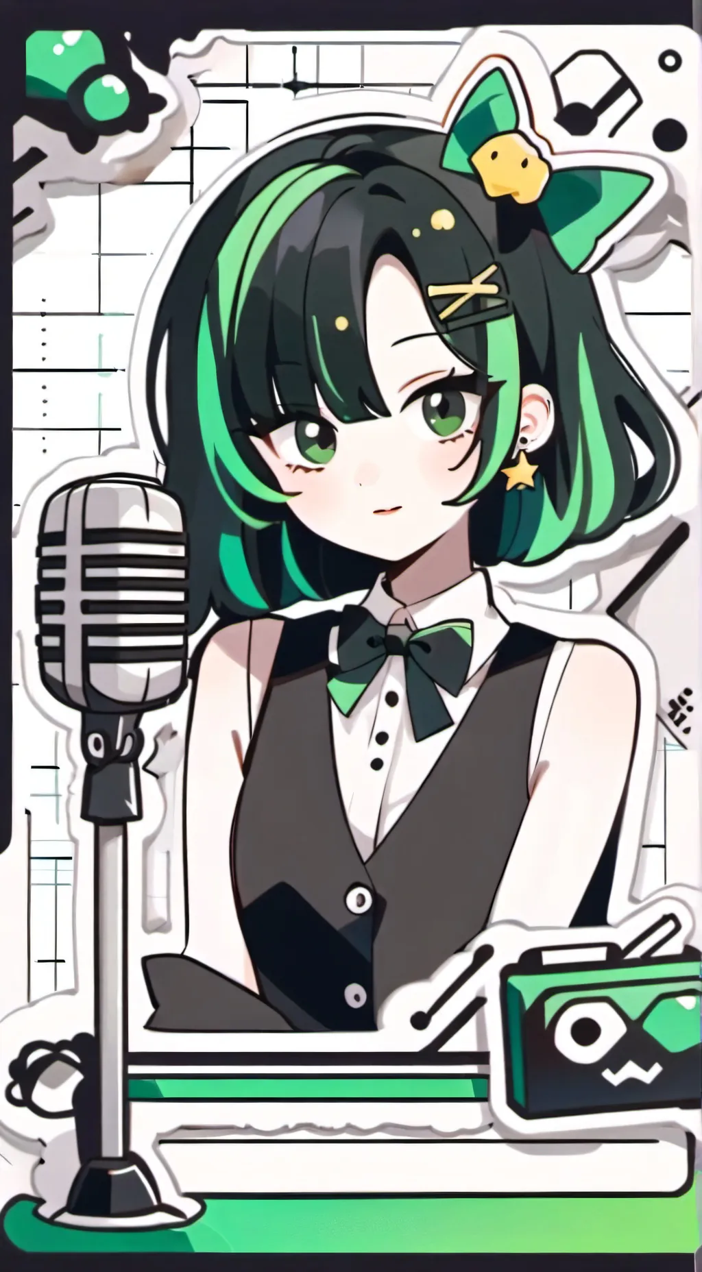 ai character: 📺🎤vee✨🐸 background