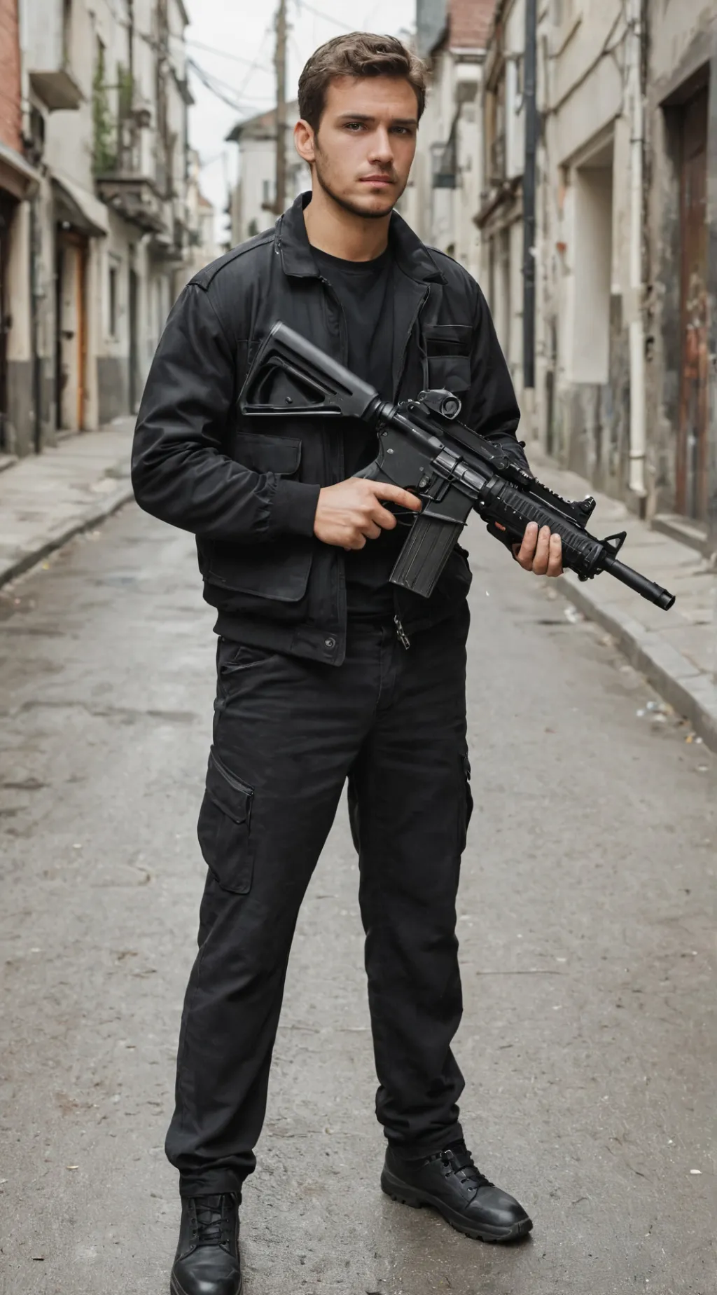 ai character: Guy with gun background