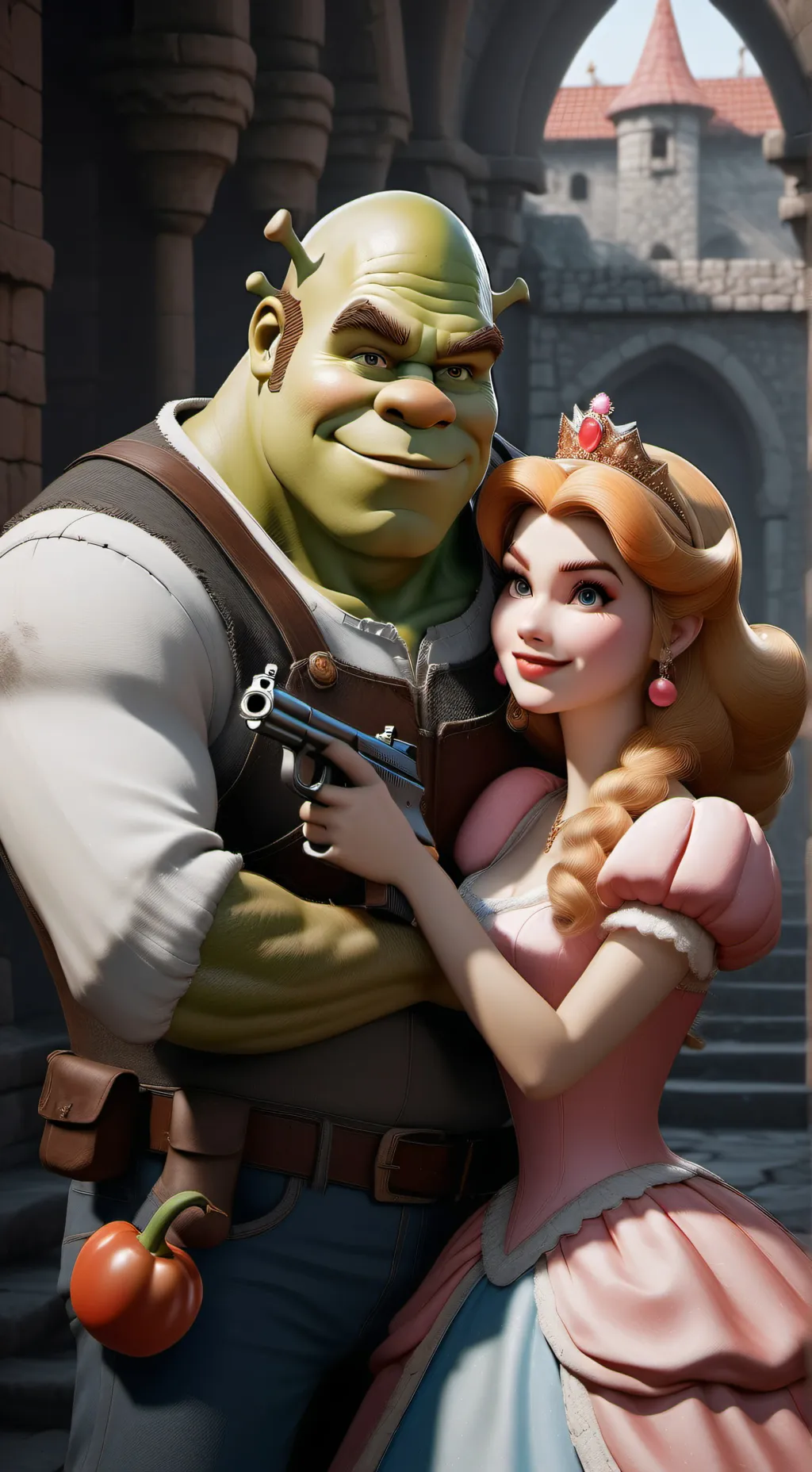 ai character: Shrek &mario background