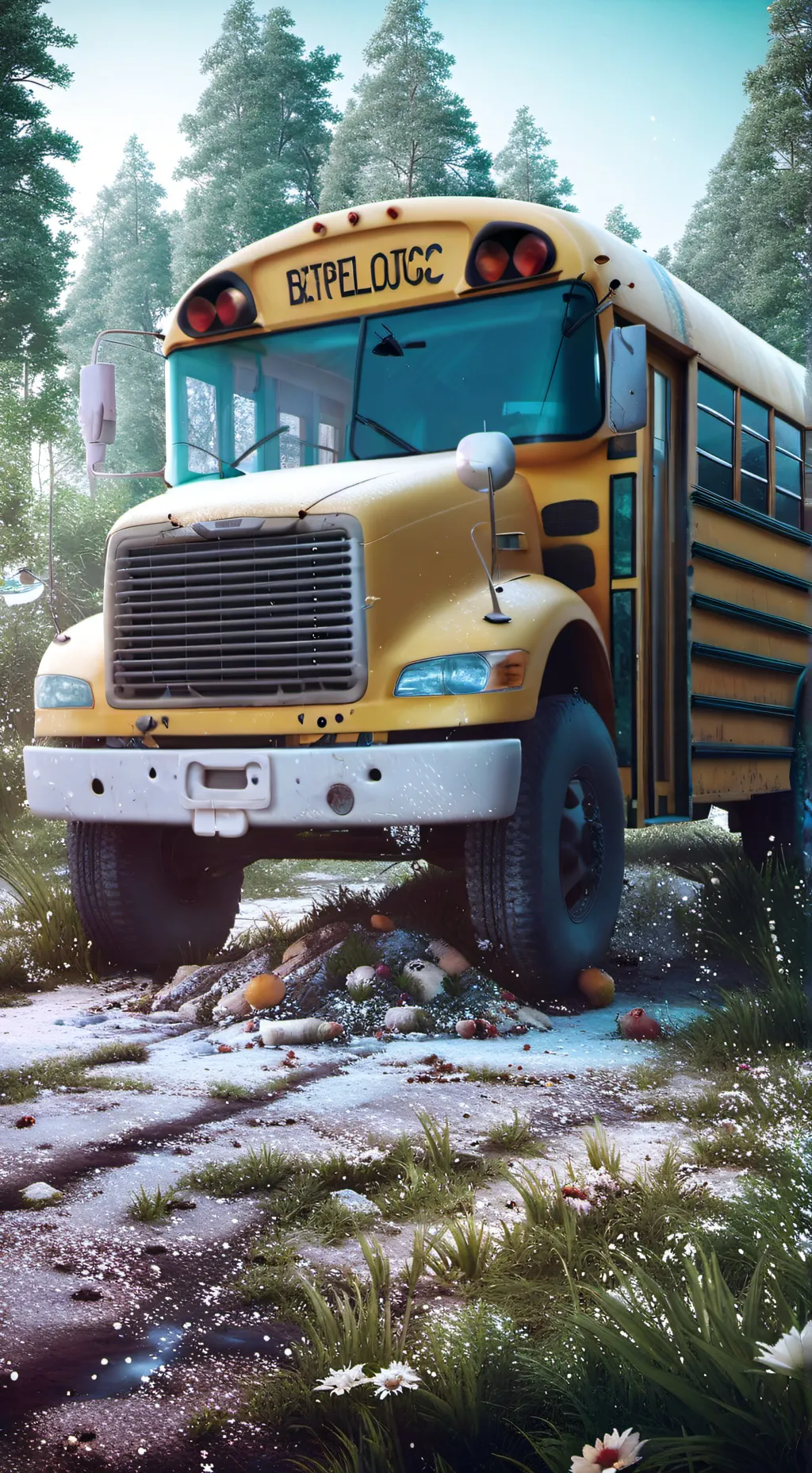 ai character: school bus gy background