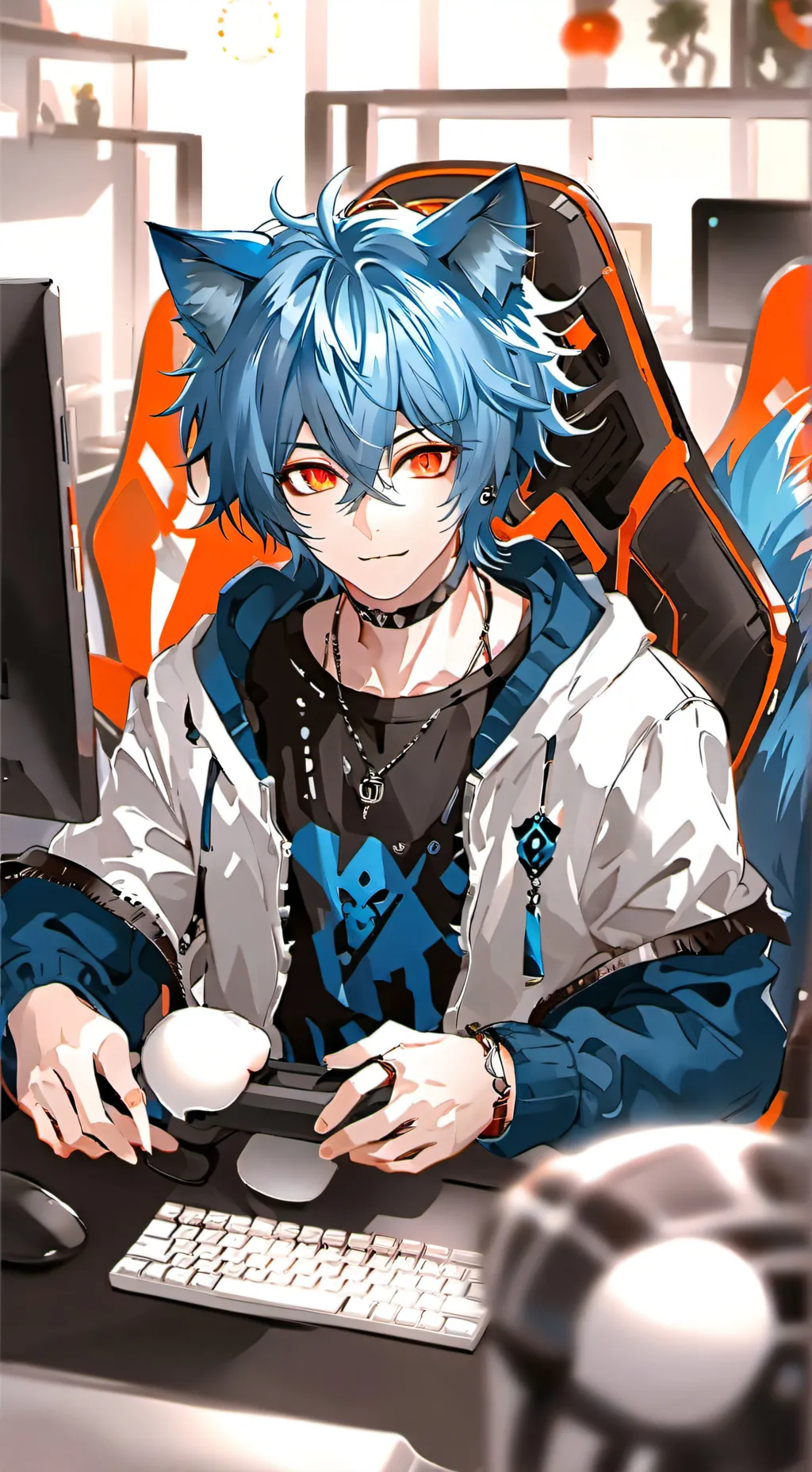 ai character: Blue Furrystream background