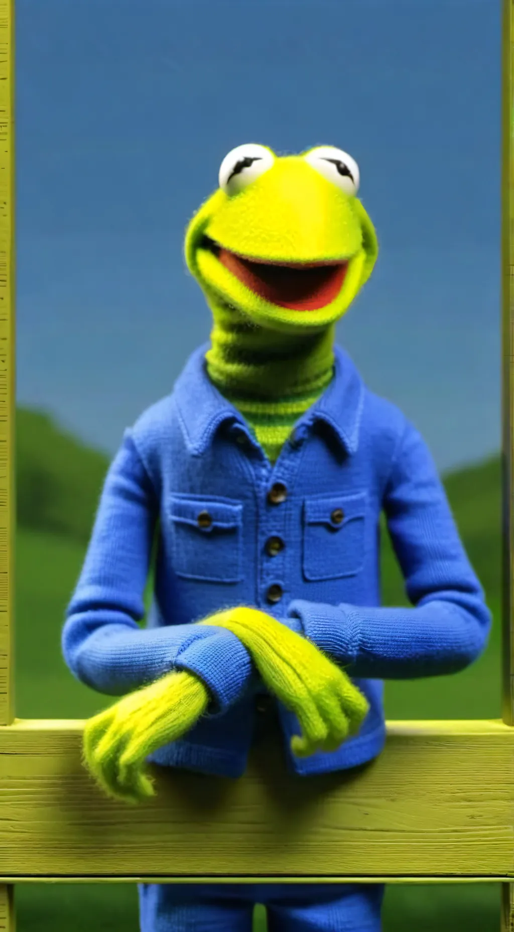 ai character: Kermit the frog  background