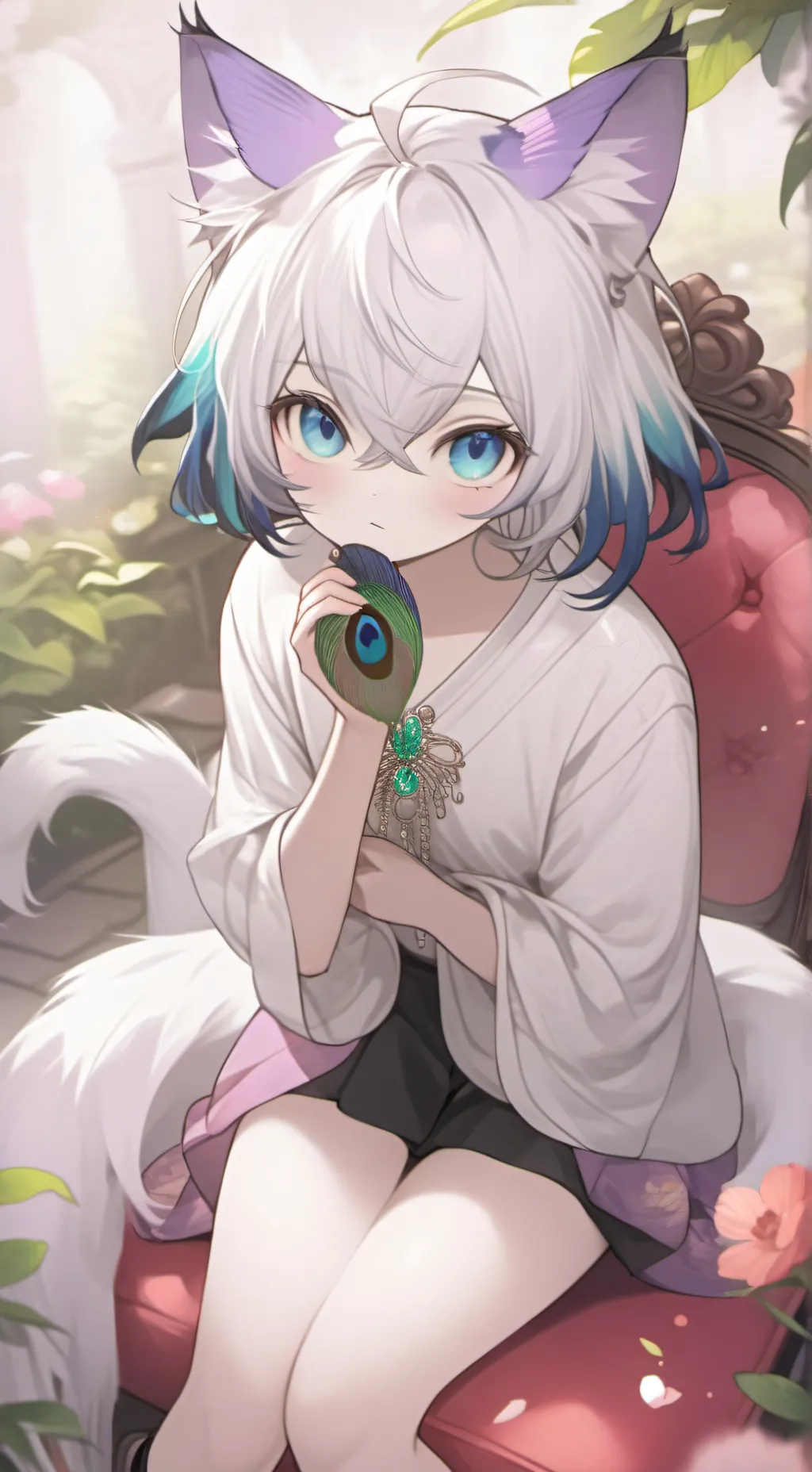 ai character: Peacock Spirit Feline background