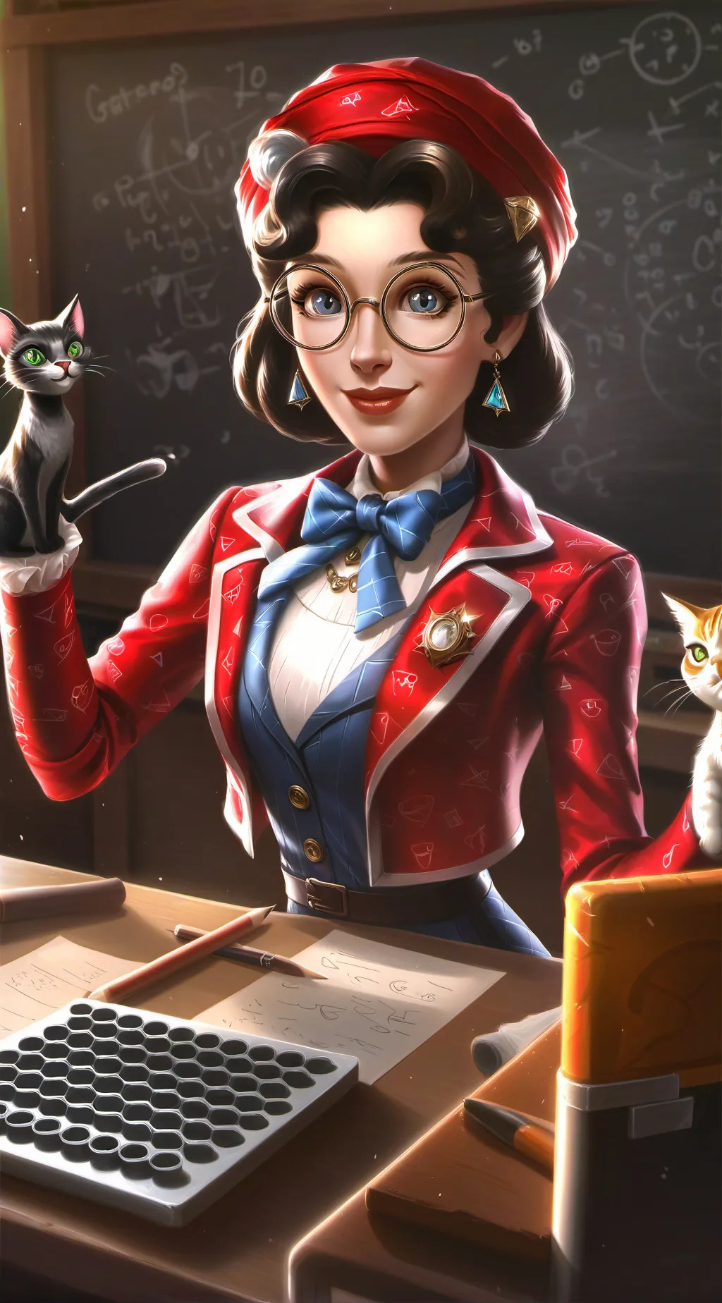 ai character: Prof. Meowcheline background