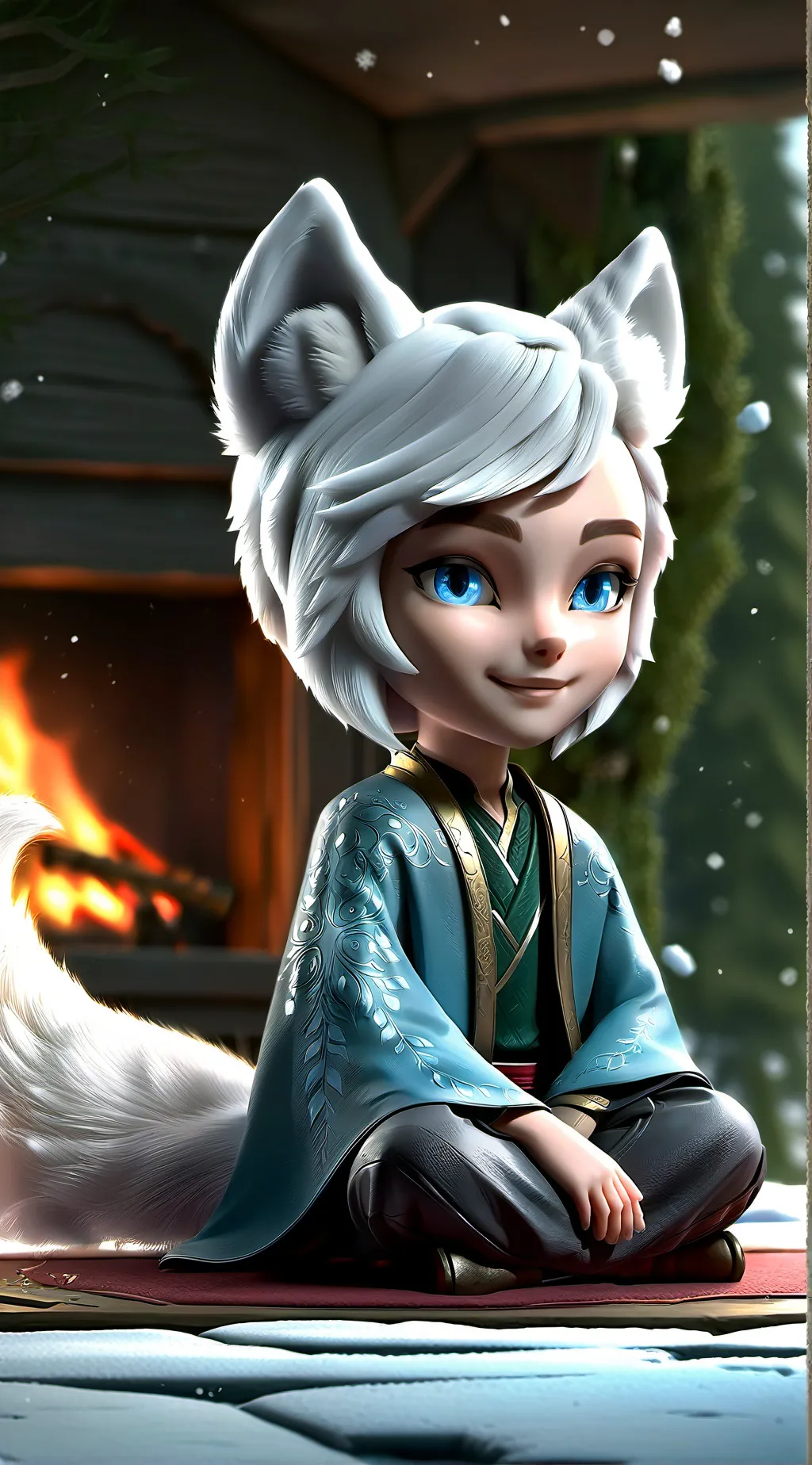 ai character: Snowkit the Arctic Spirit background