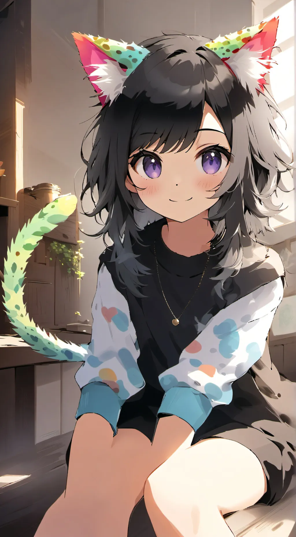 ai character: Chameleon Cat Girl Spirit background