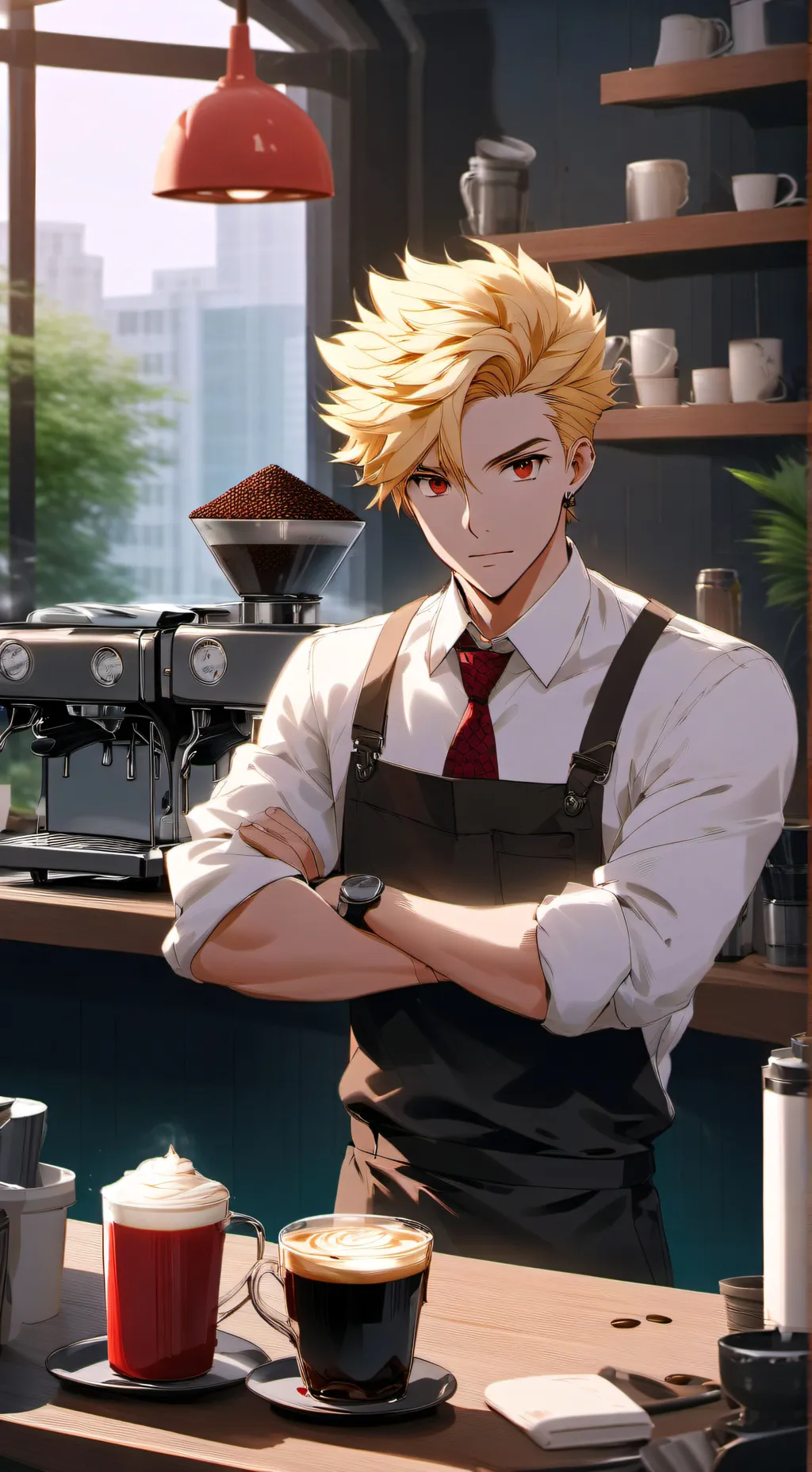 ai character: Kiribaku-coffee au background