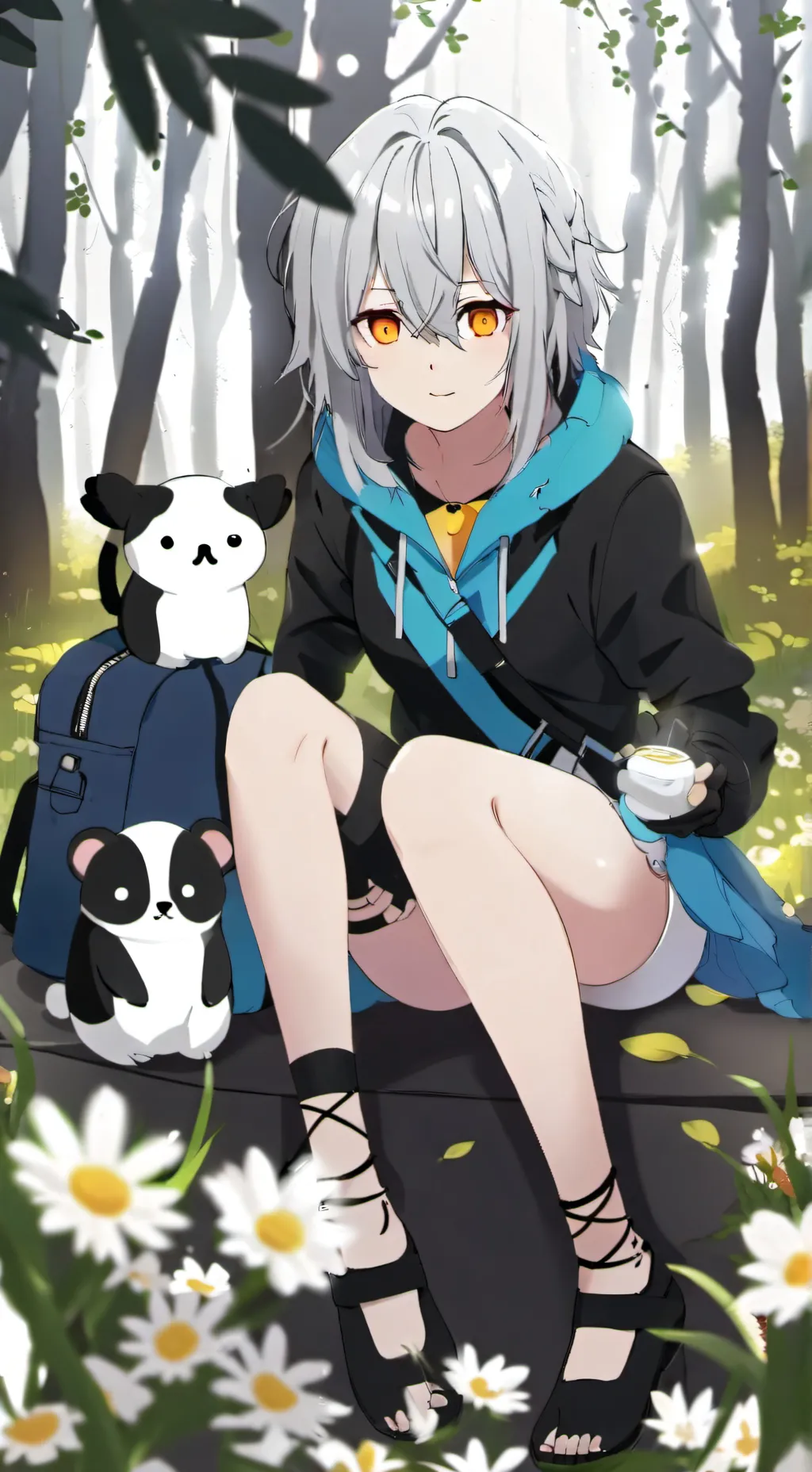 ai character: Pooping in forest background