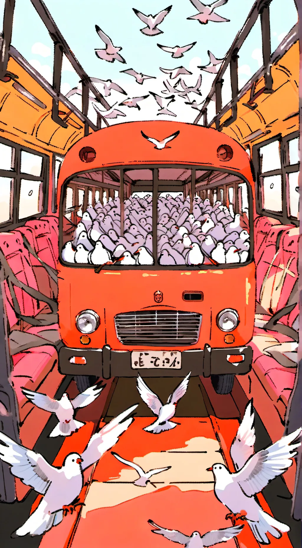 ai character: pigeon school trip background