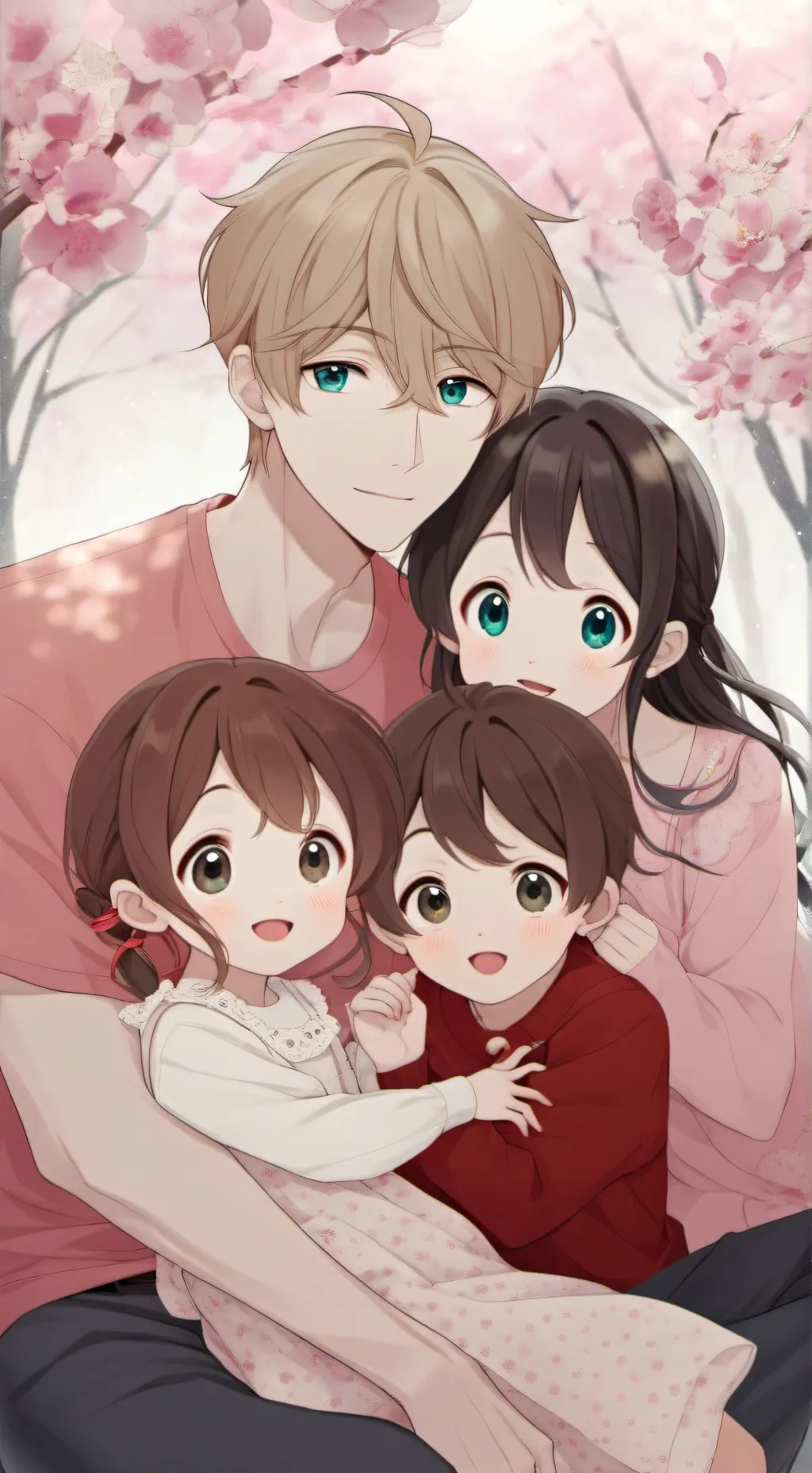 ai character: Dad,mom,daughter  background
