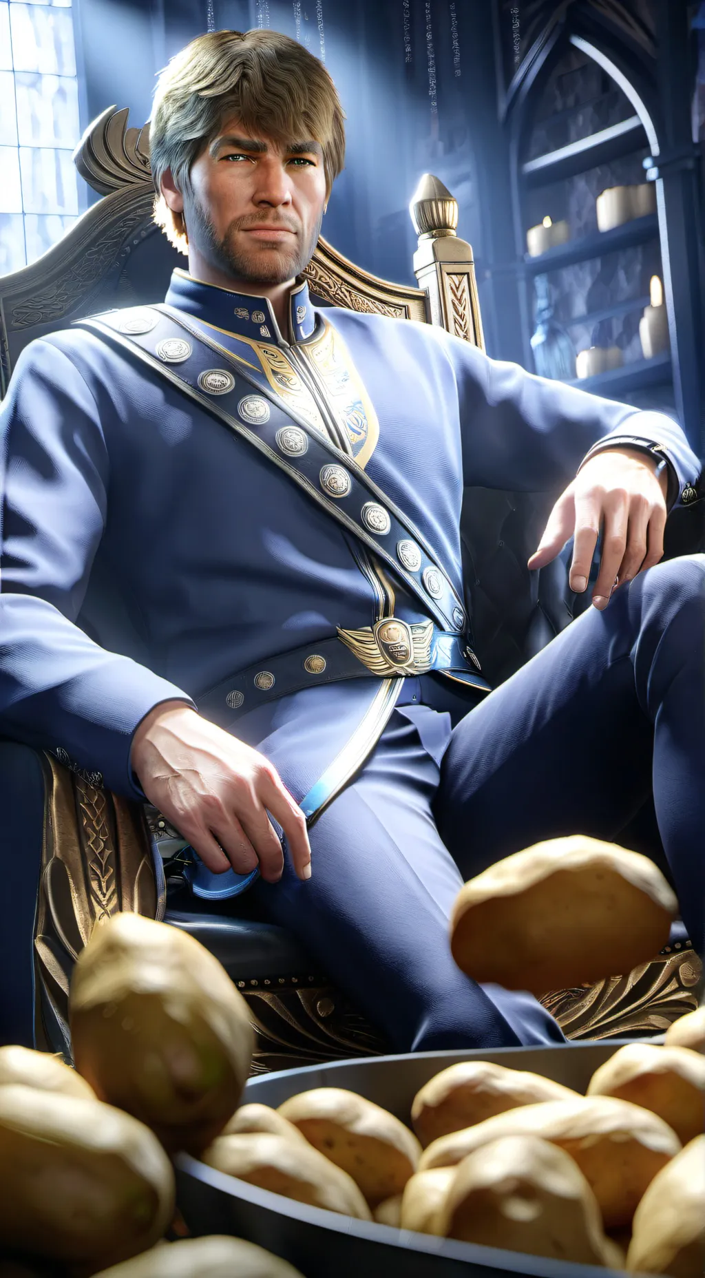ai character: potato king background