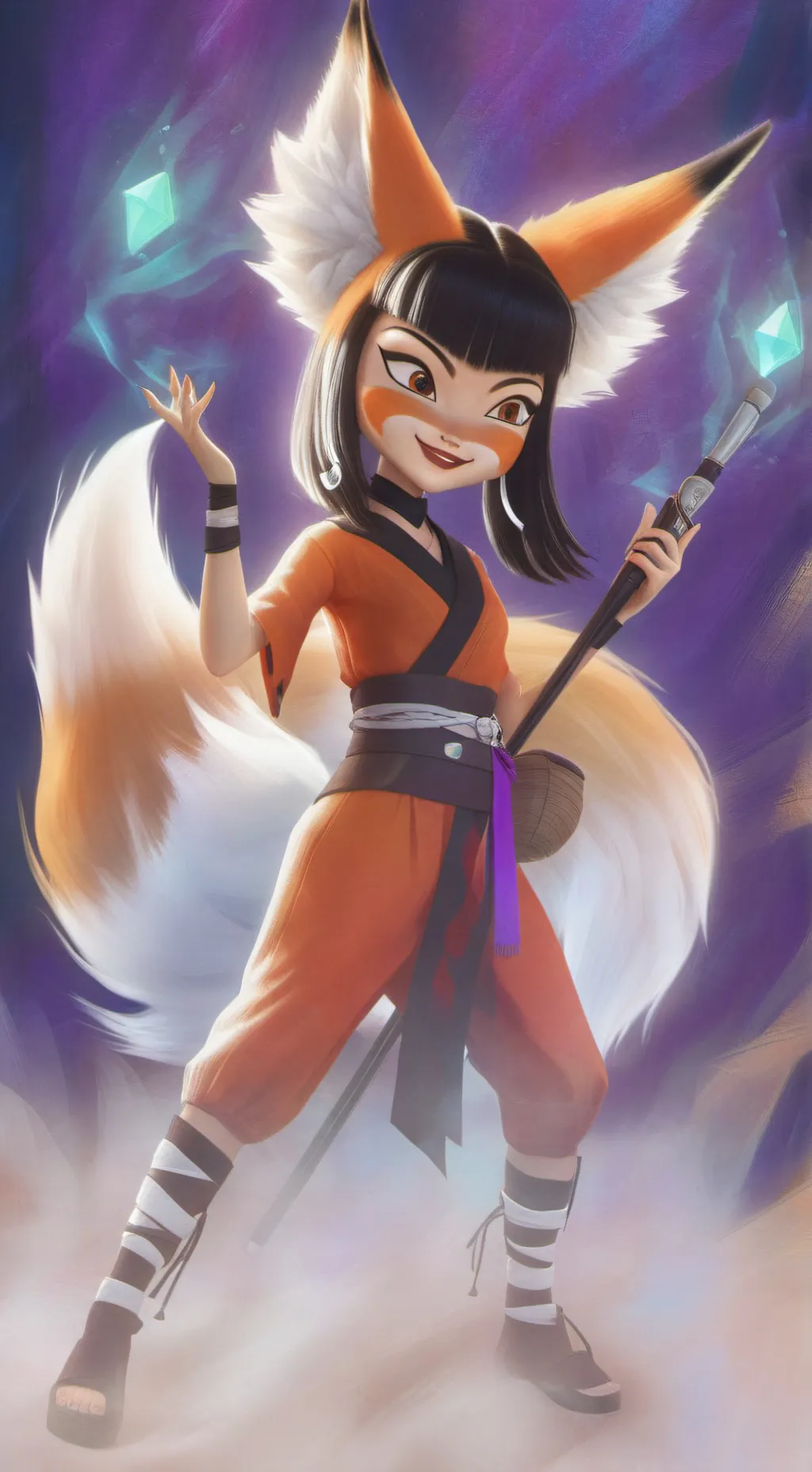 ai character: Volpina/Lila rossi background