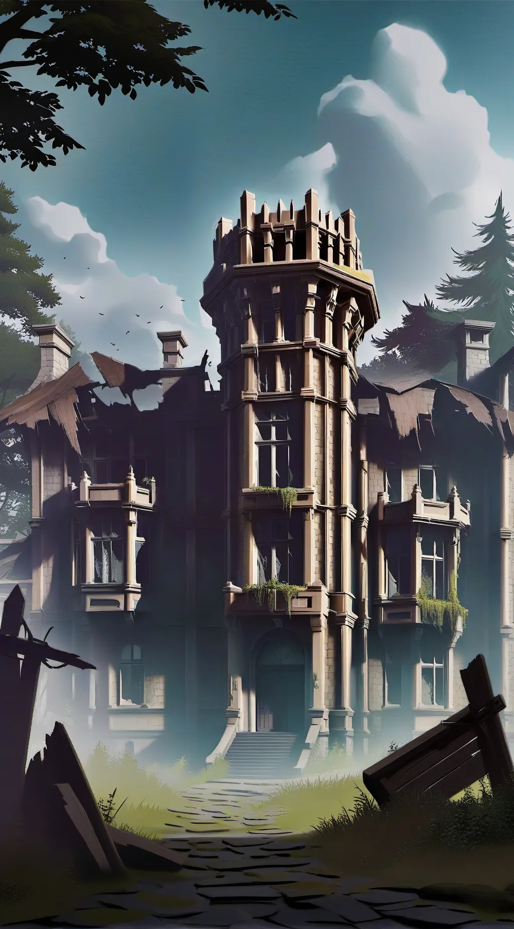 ai character: woodland manor background
